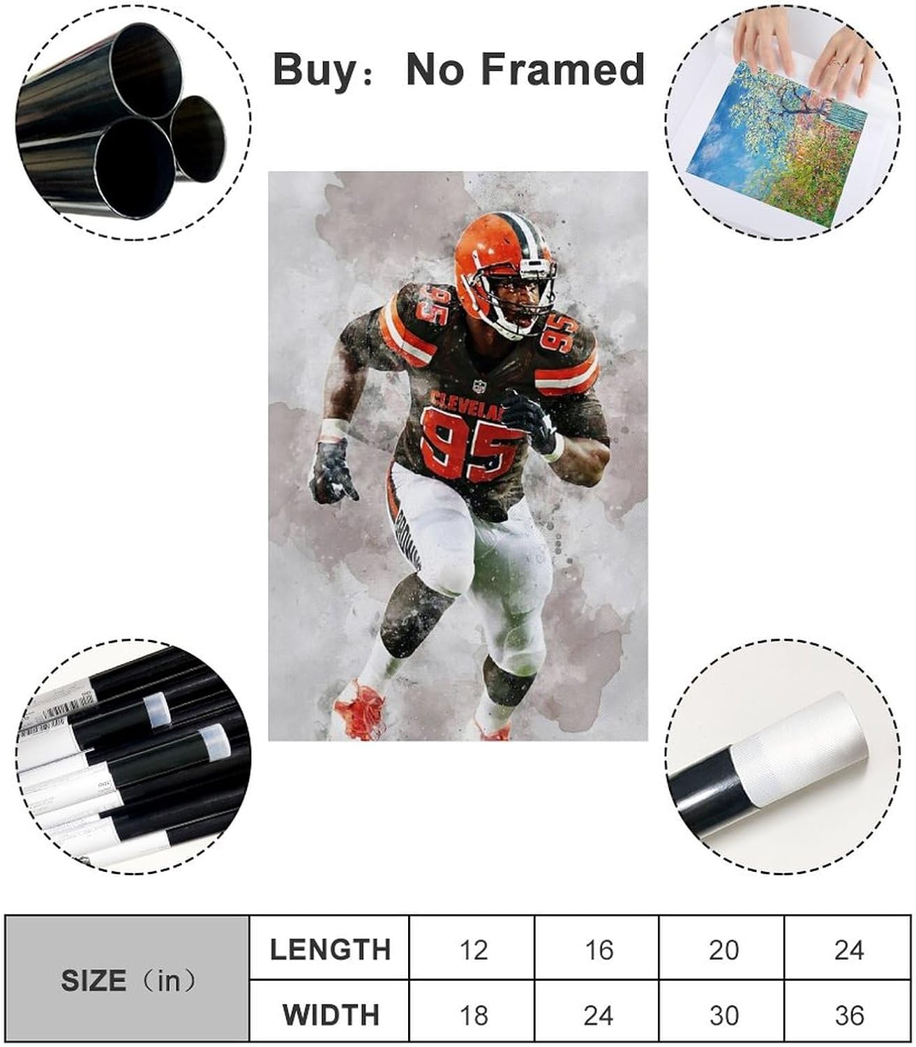 GELDSTEI Myles Garrett – Póster en lienzo para pared de dormitorio, estética, sala de estar, decoración del hogar, 16 x 24 pulgadas (15.7 x 23.6 in)