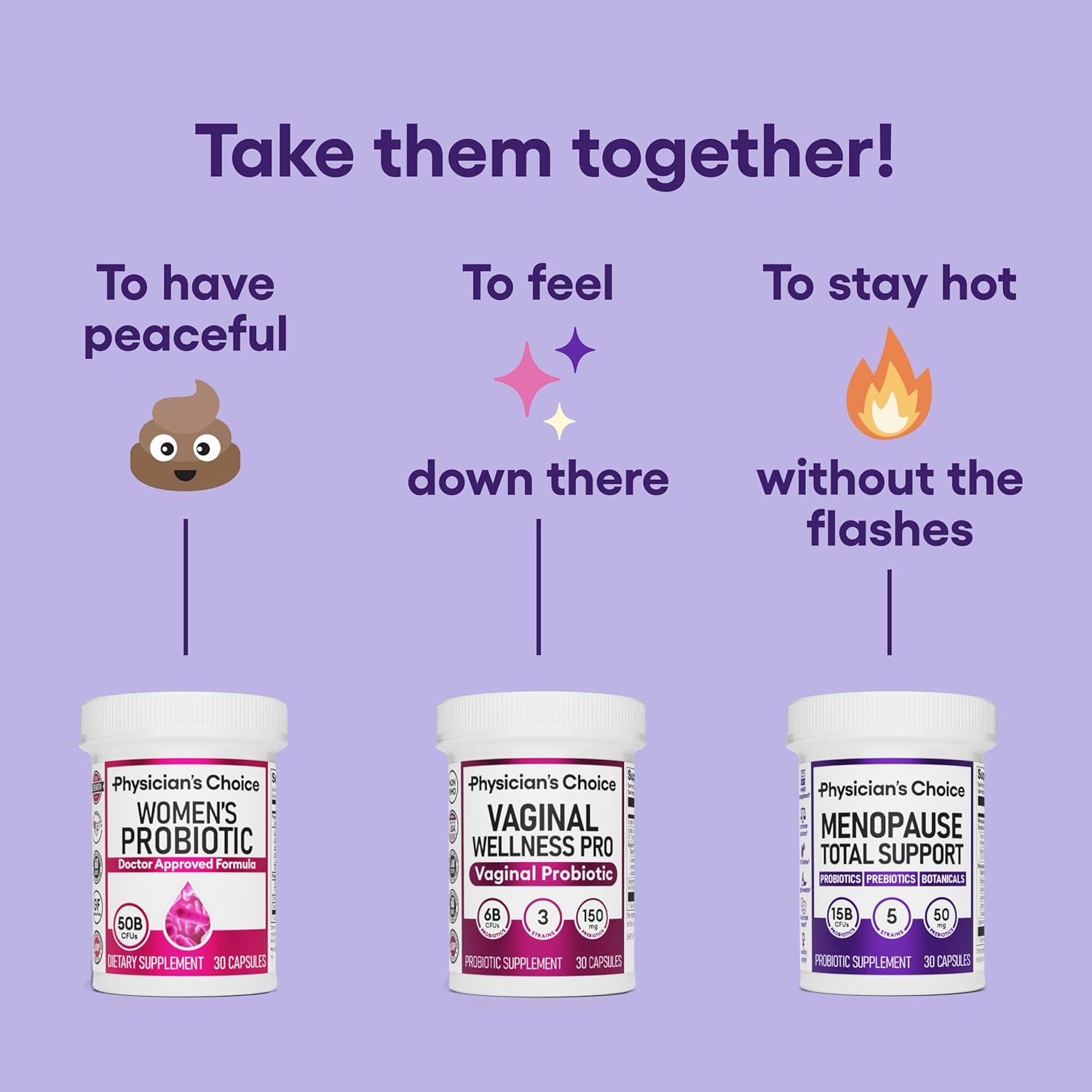 Physician’s Choice Suplemento probiótico para la menopausia para mujeres, apoya el equilibrio hormonal, sofocos, sudores nocturnos, control de peso,