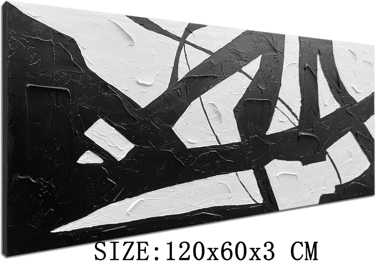 zoinart Lienzo pintado a mano en blanco y negro, 48 x 24 pulgadas, pinturas al óleo modernas, abstractas y modernas, arte de pared con textura
