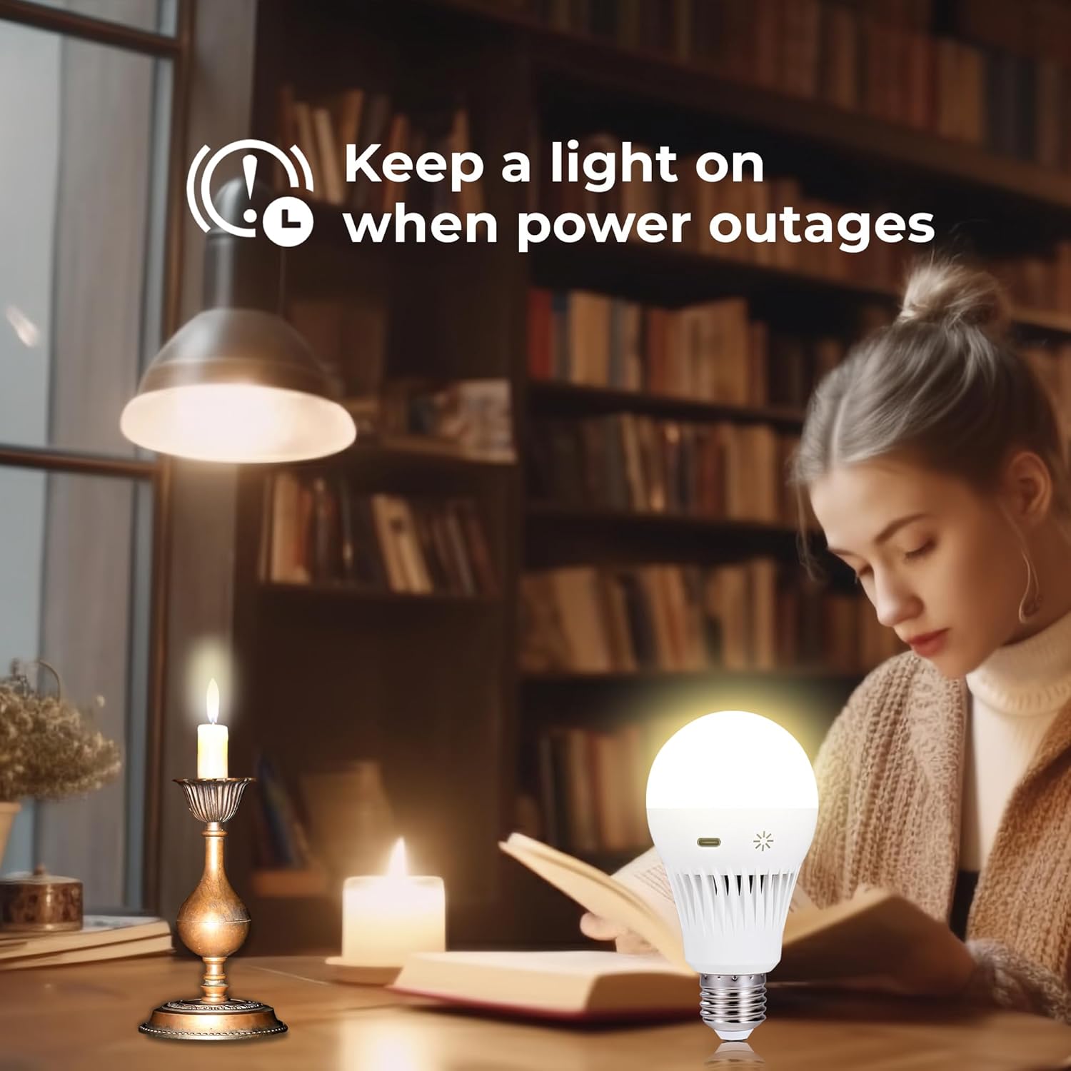 Ankudia Bombilla de luz de emergencia recargable, batería de reserva de 2600 mAh para fallos de energía en el hogar, iluminación de lectura de