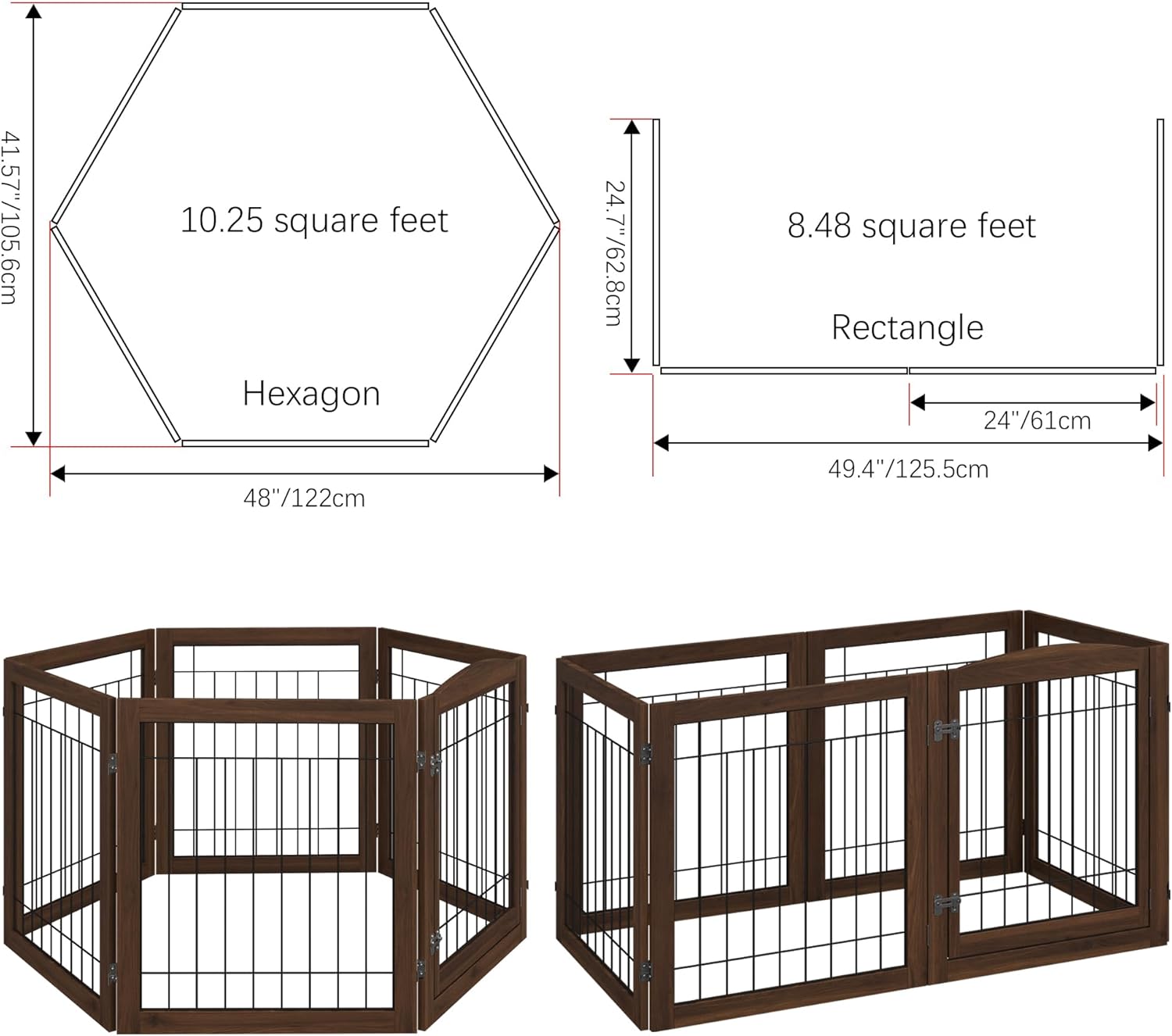 Vantas Puerta plegable para mascotas sin ensamblaje de 144 pulgadas de ancho, puerta de madera para perros de 30 pulgadas de alto con puerta de