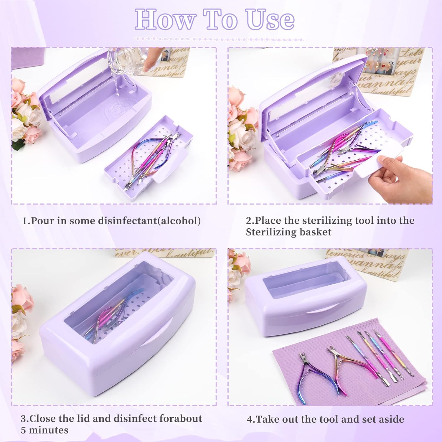 Caja esterilizadora de herramientas de uñas, bandeja de esterilización de plástico, caja de esterilización de plástico organizador de almacenamiento