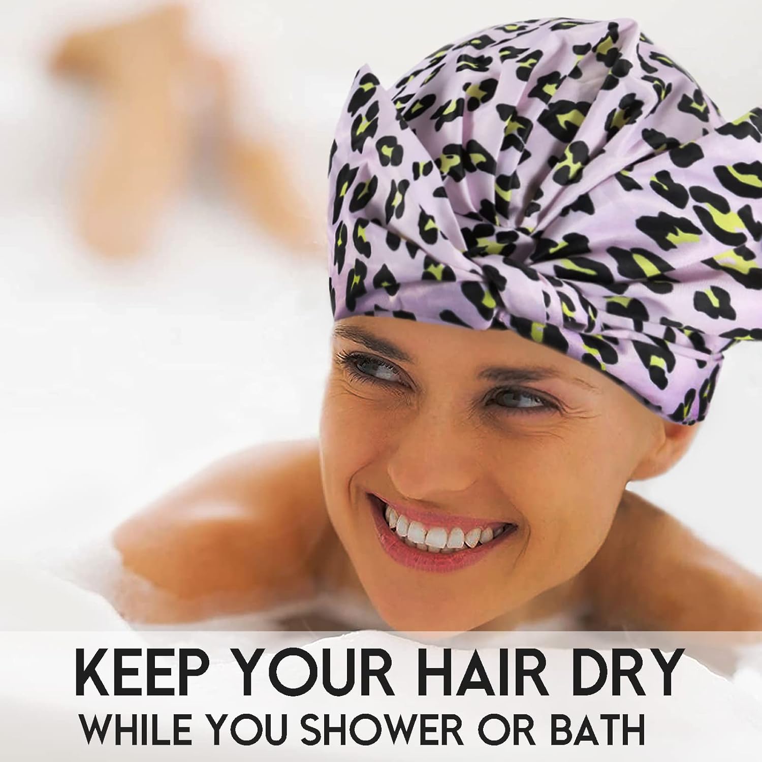 Gorros de ducha de lujo para mujer, reutilizables, impermeables, material satinado mejorado, gorro de ducha para cabello largo, revestimiento de EVA