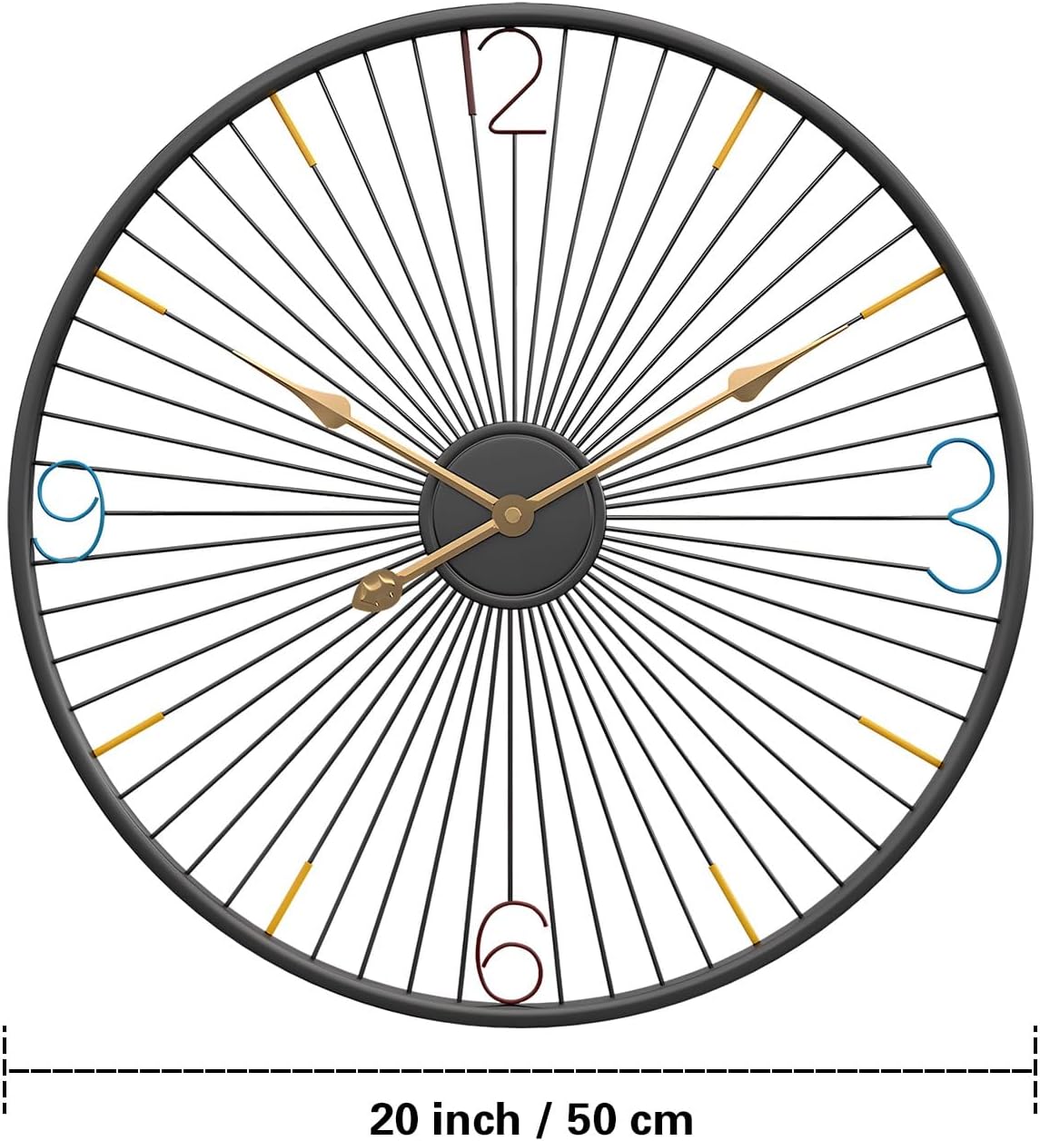 Reloj de pared de metal moderno grande de 20 pulgadas, movimiento silencioso a pilas, decoración artística del hogar para sala de estar, cocina,