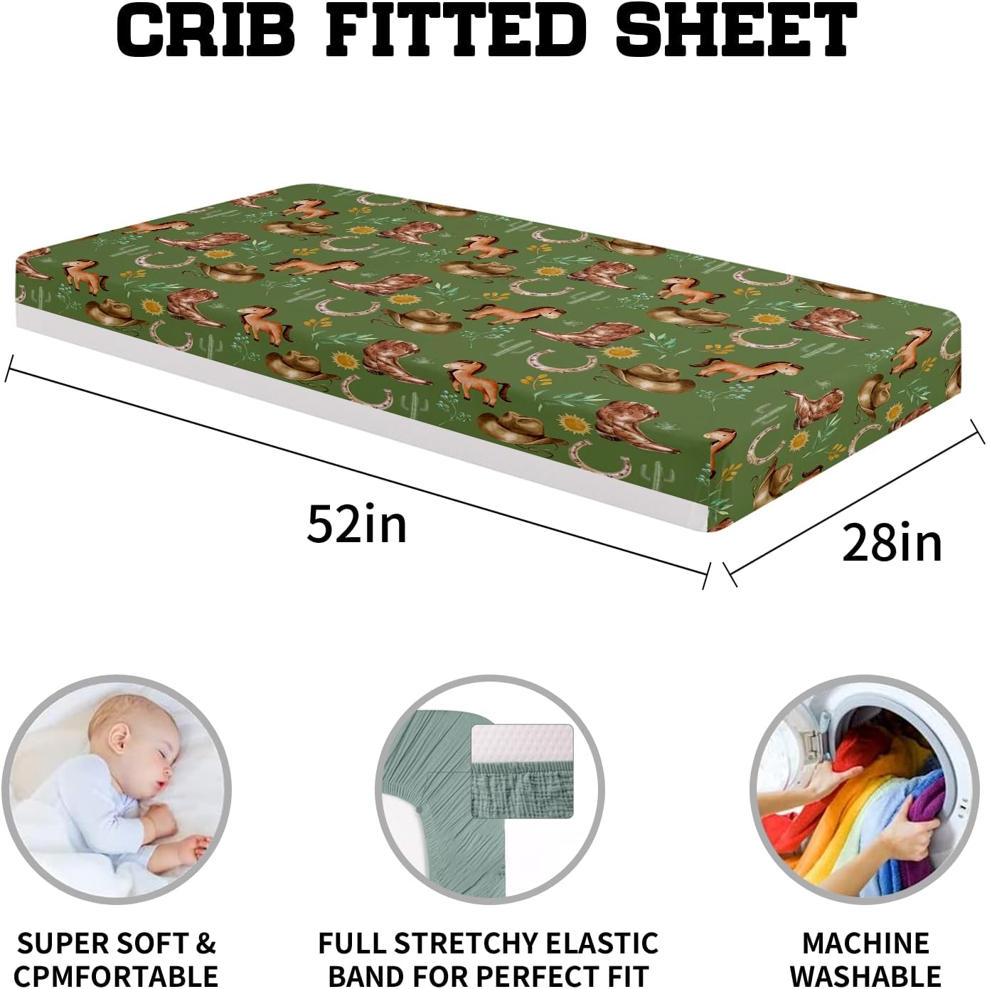 KAINSY Juego de ropa de cama personalizado para cuna, 3 piezas con temática de caballos, ropa de cama para cuna, ropa de cama para niños y niñas,