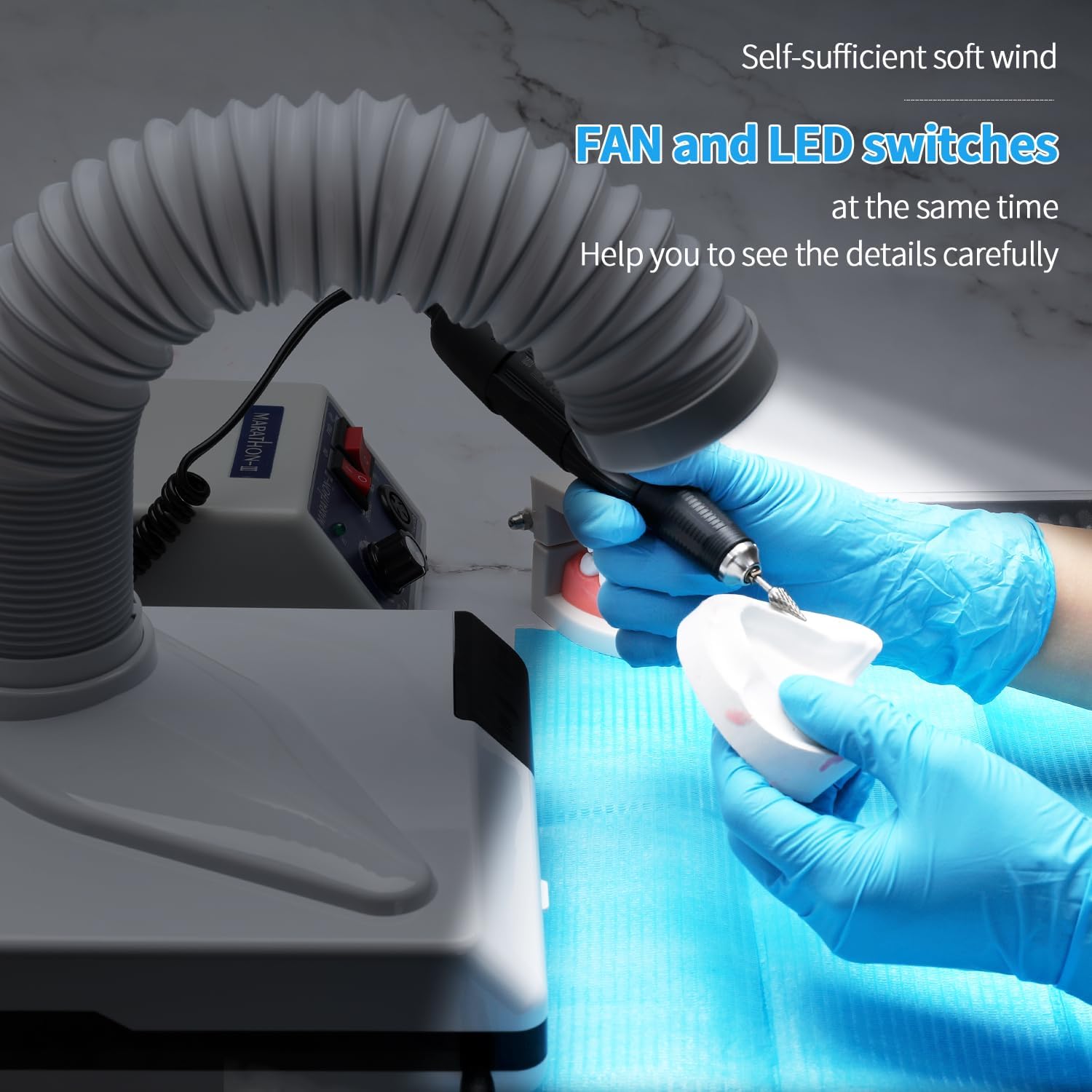 LVCHEN Colector de polvo de pulido dental – Extractor de polvo de 60 W, potente succión de polvo de vacío de uñas con ventilador y LED de doble