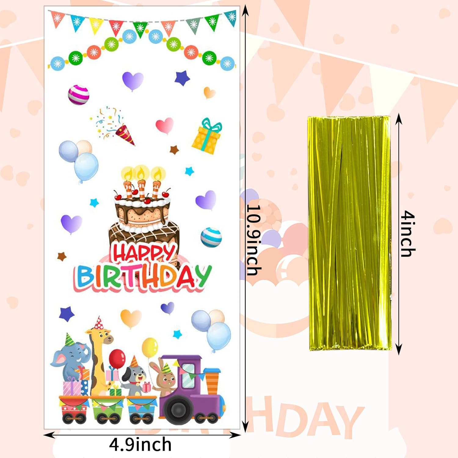 Paquete de 100 bolsas de celofán de cumpleaños para baby shower, bolsas de regalo con 100 lazos dorados para cumpleaños, baby showers, suministros