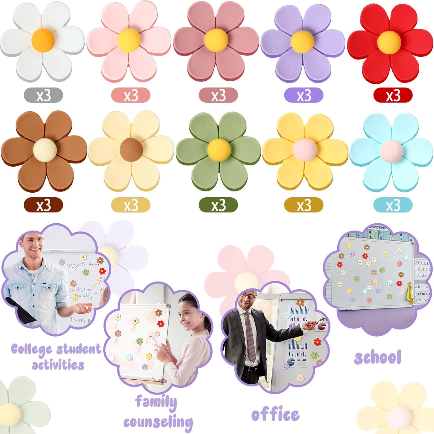 30 imanes magnéticos 3D para nevera con diseño de flores, para decoración de puertas de refrigerador, para decoración de cocina, accesorios de