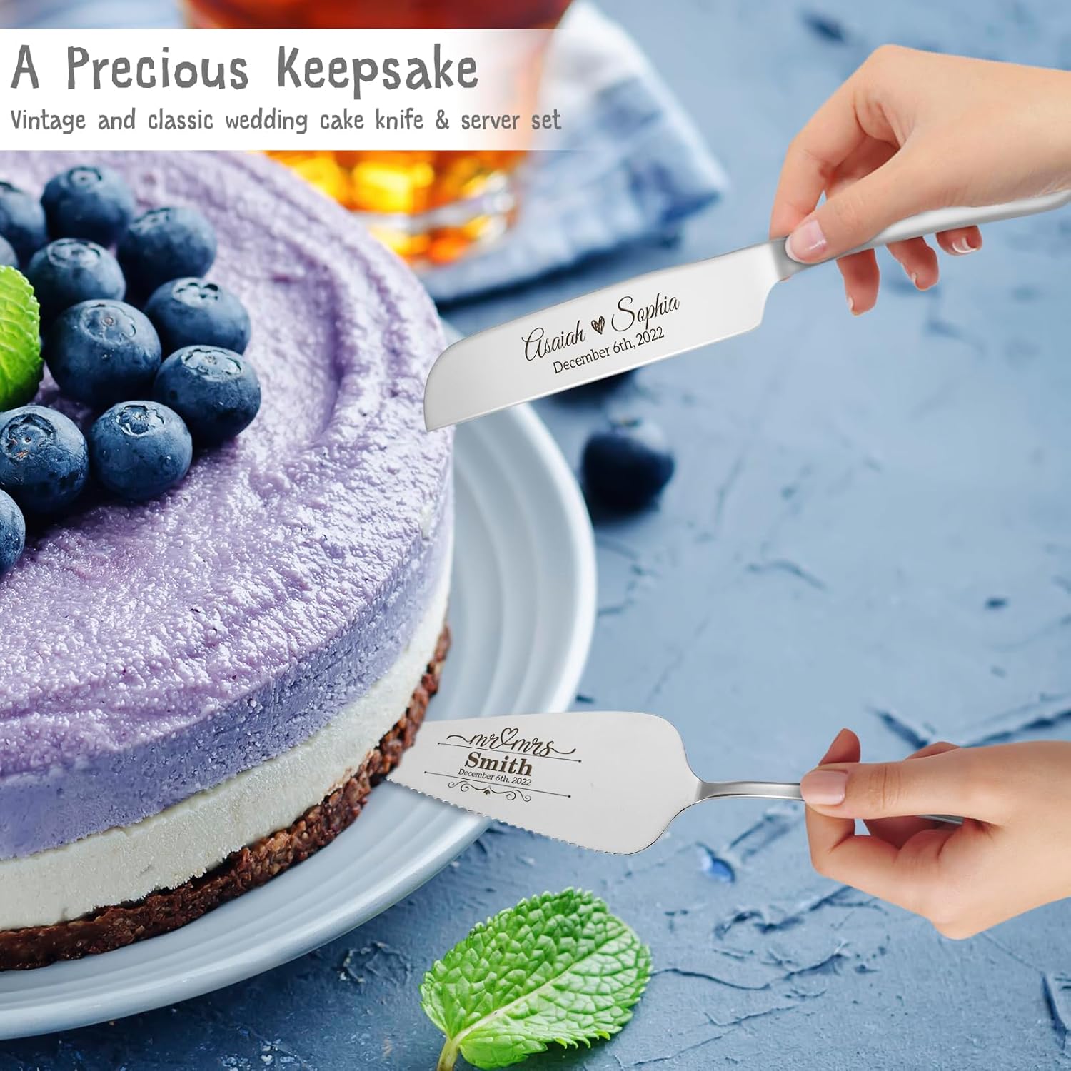Juego personalizado de corte de pasteles para bodas, juego de cuchillos y servidores de acero inoxidable, cortador de pasteles y servidor de