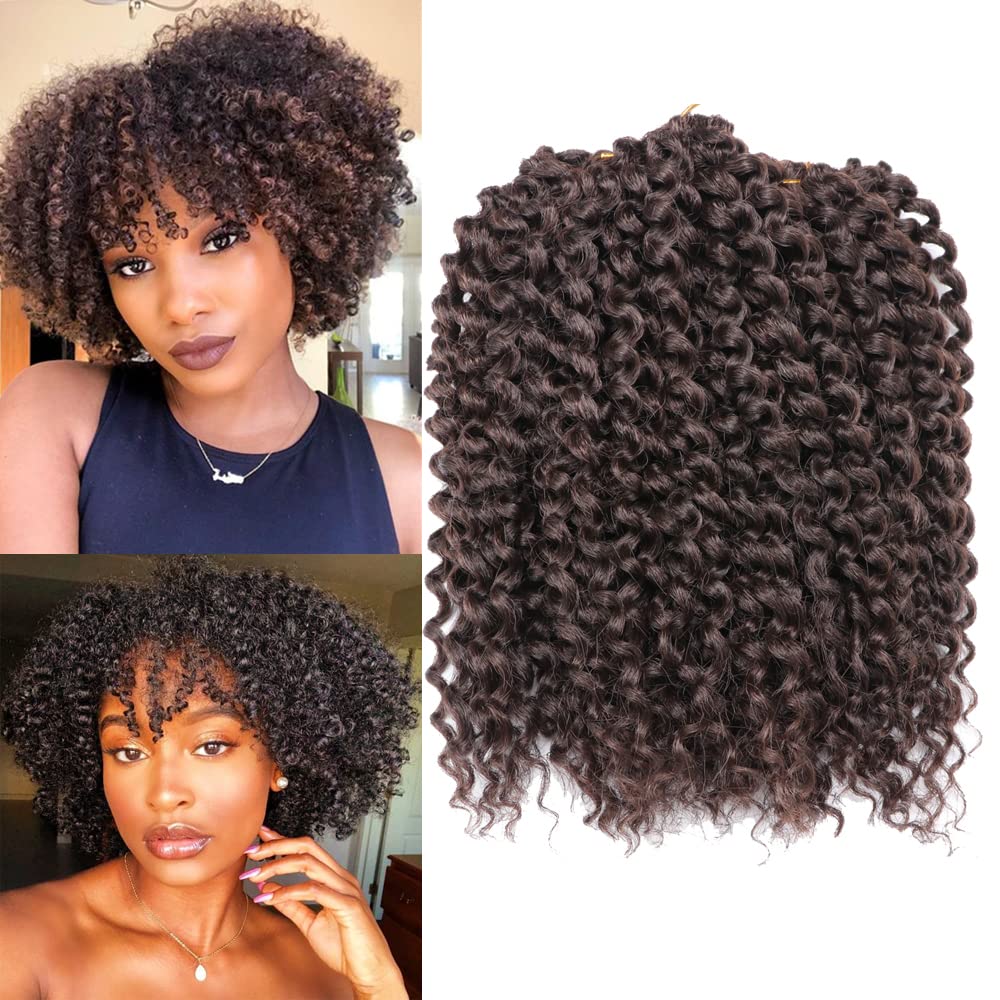 Rizo rizado afro de 8 pulgadas, 4# color negro apagado, 3 unidades, paquete de trenzas de ganchillo sintéticas suaves (4#)