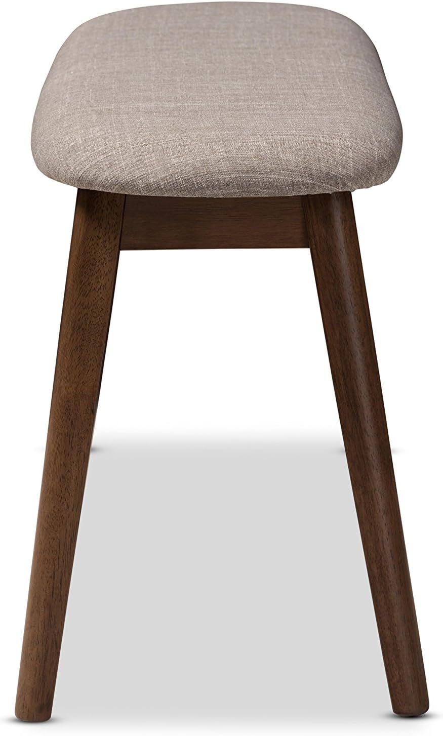 Baxton Studio Easton Mid-Century – Banco de madera tapizado de tela gris claro con acabado de nogal