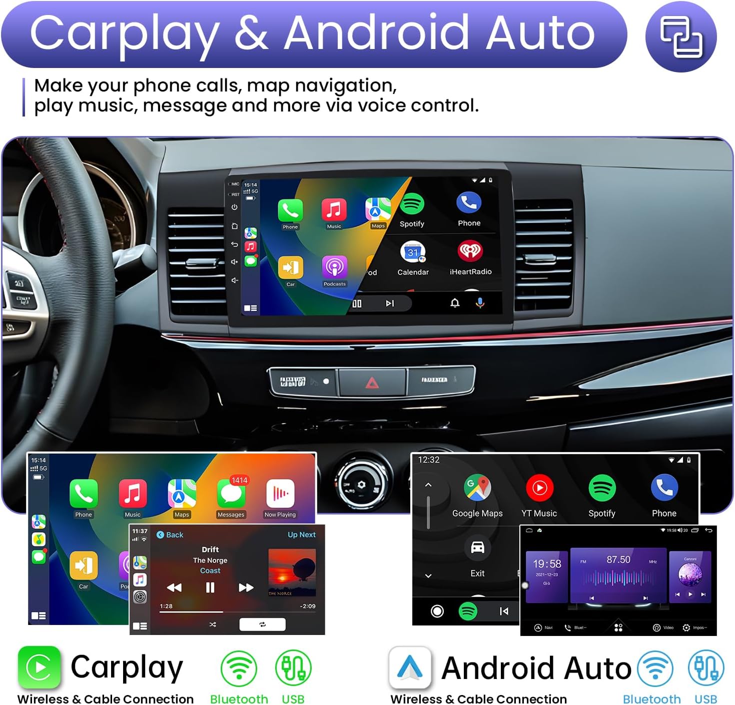 Radio de coche estéreo 2+32G para Mitsubishi Lancer Radio 2010-2015 con CarplayAndroid Auto, pantalla táctil HD IPS de 10 pulgadas con cámara de