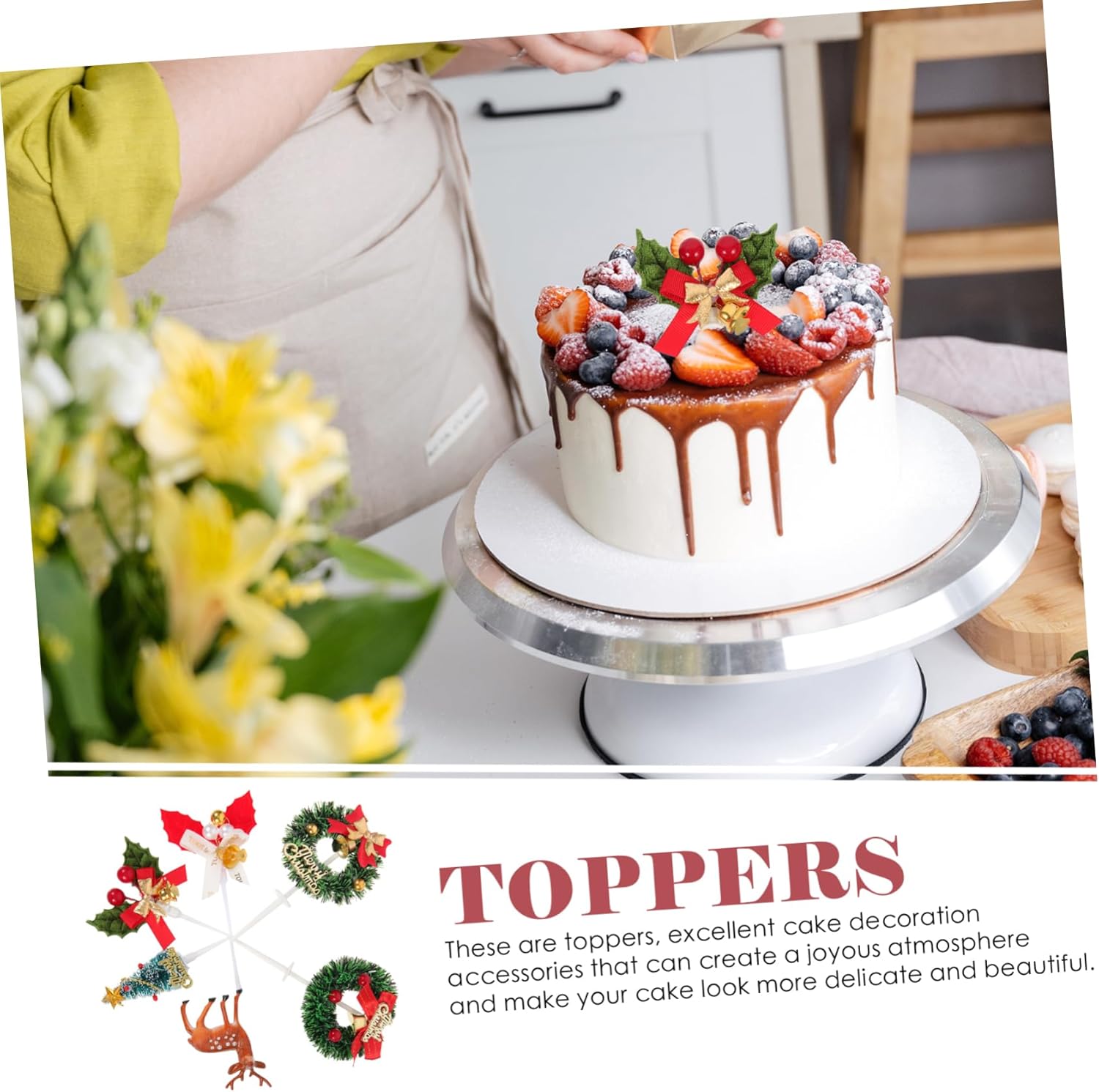 12pcs Christmas Cake Topper Bakery Picks Wreath Cupcake Toppers Cake Pick Topper Cocktail Pick Cocktail Toppers Christmas Cupcake Decorations
