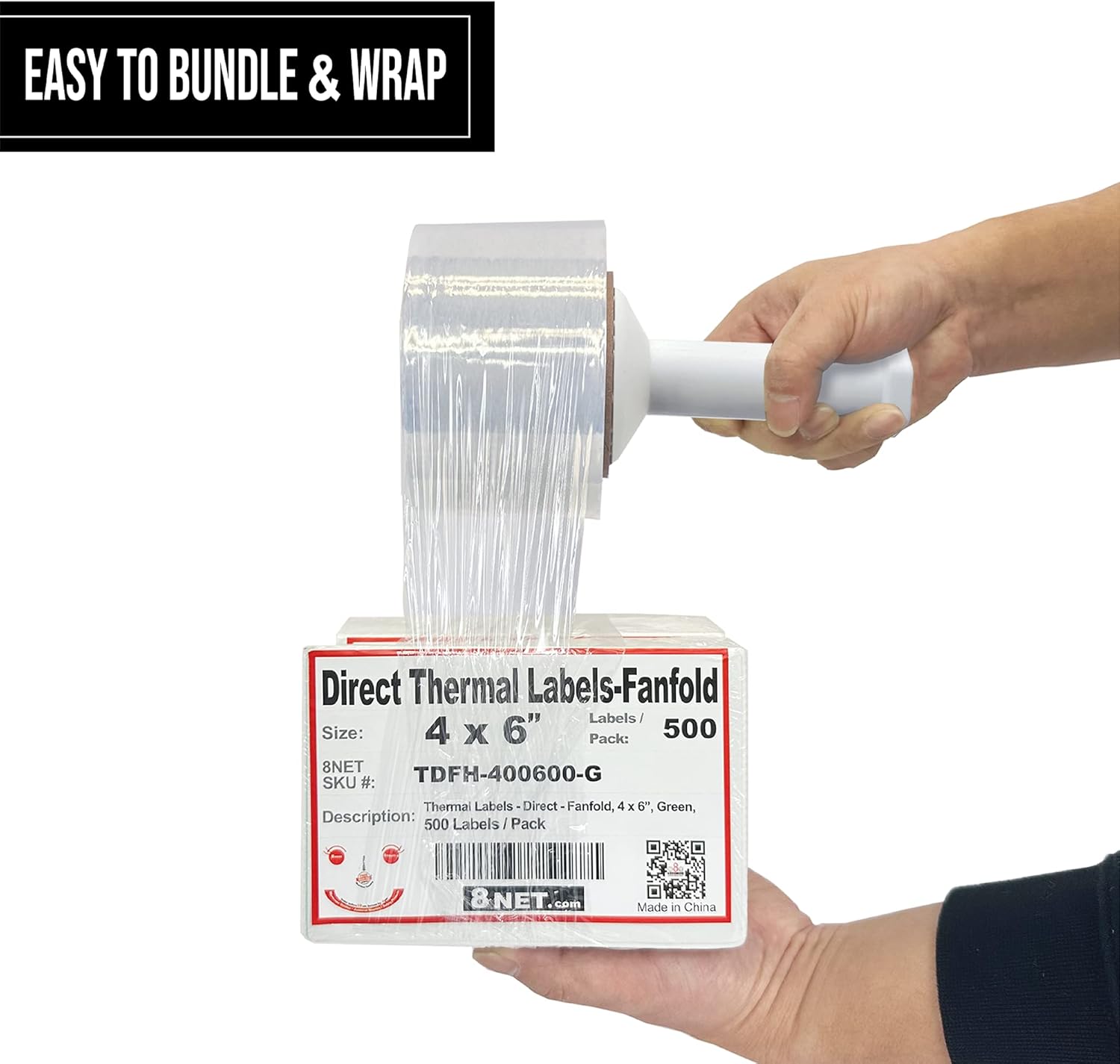 8NET – Mini rollo elástico de 3 pulgadas x 1000 pies, calibre 80, con asa, 18 rollos, película retráctil de plástico transparente y resistente para