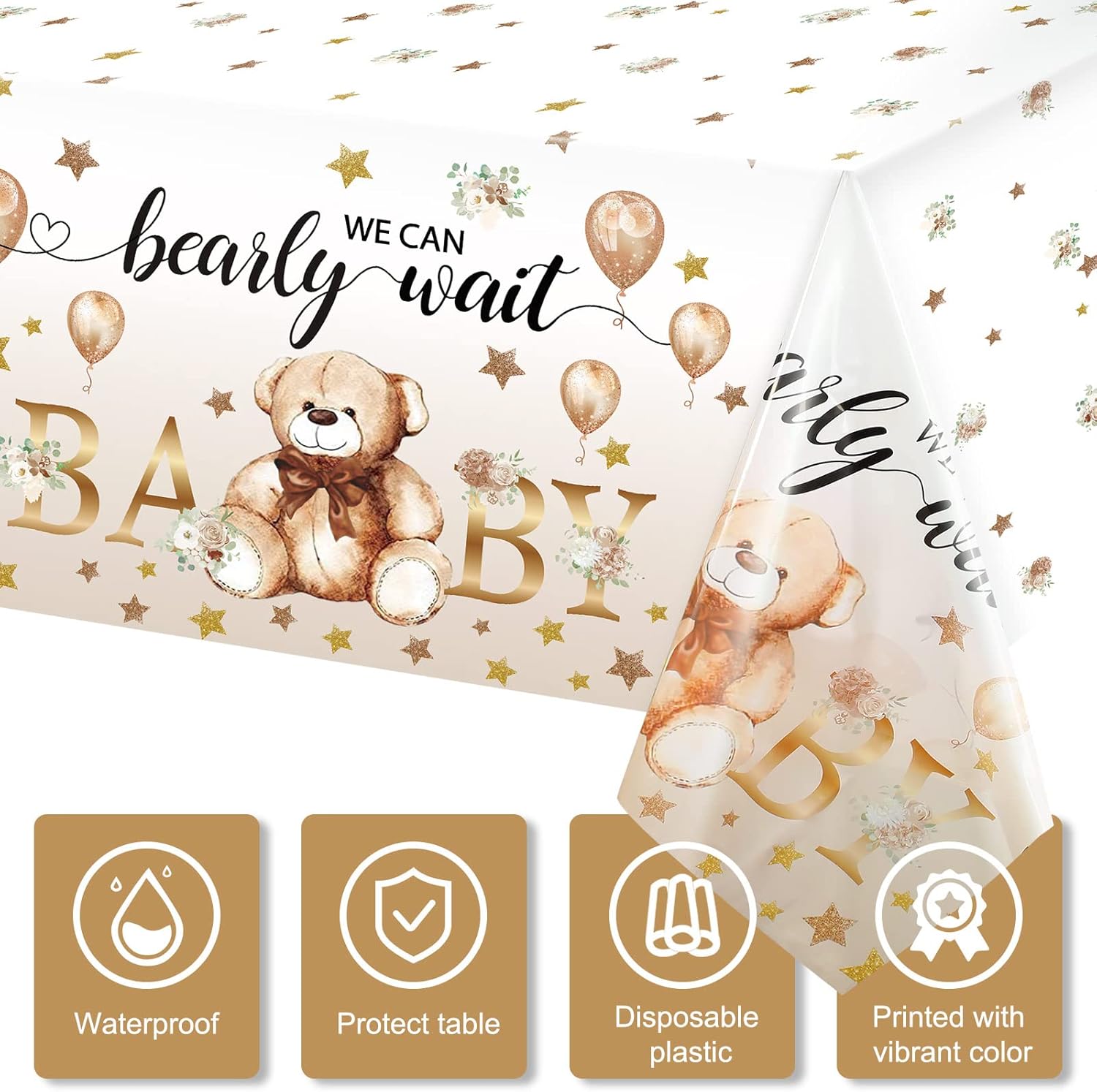 Capoda 3 manteles de oso para baby shower, fundas rectangulares de plástico para decoración de fiesta de revelación de género de oso, para baby