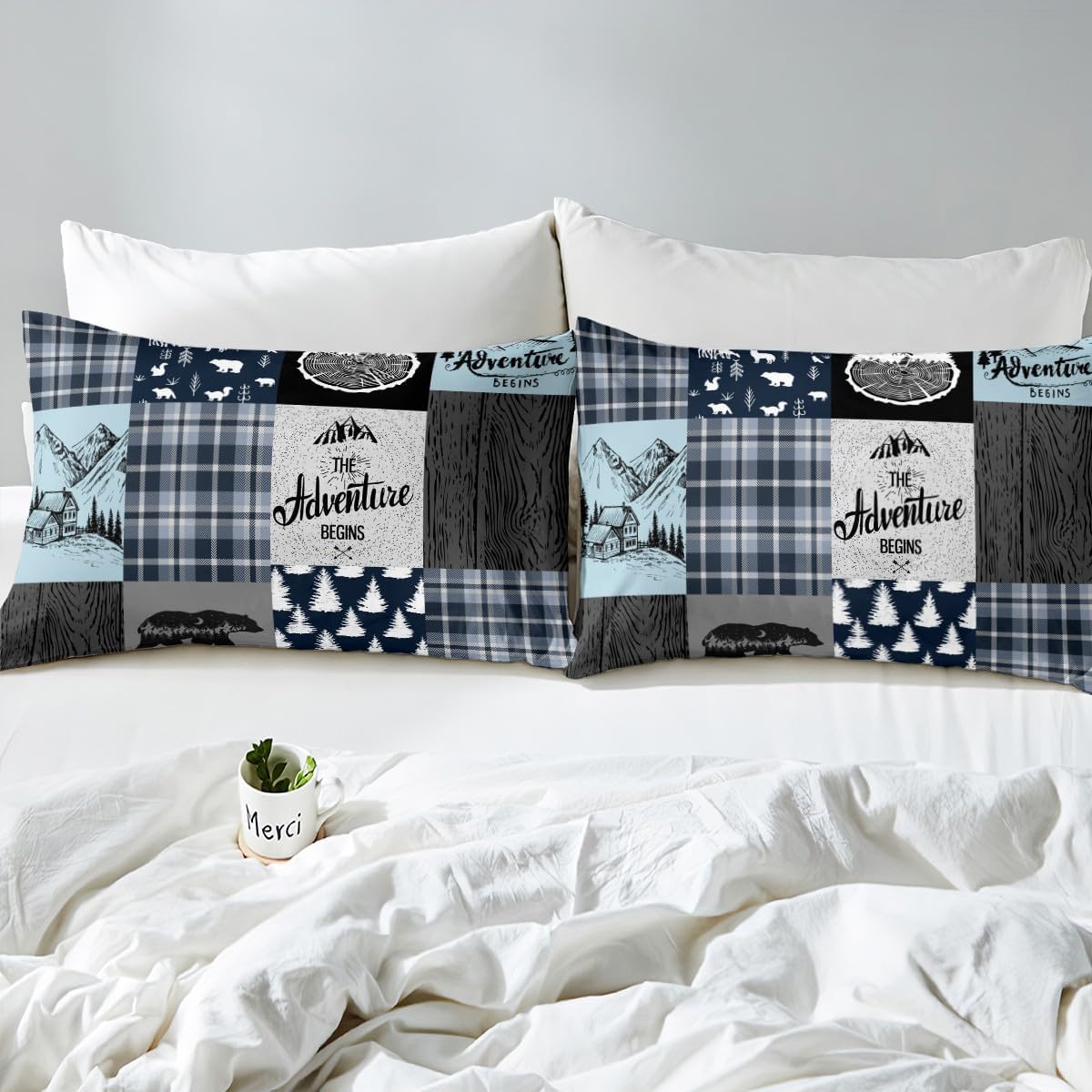 Juego de ropa de cama de cabaña retro rústica tamaño King, juego de edredón de oso y ciervos para niños, adolescentes y adultos, edredón de caza de
