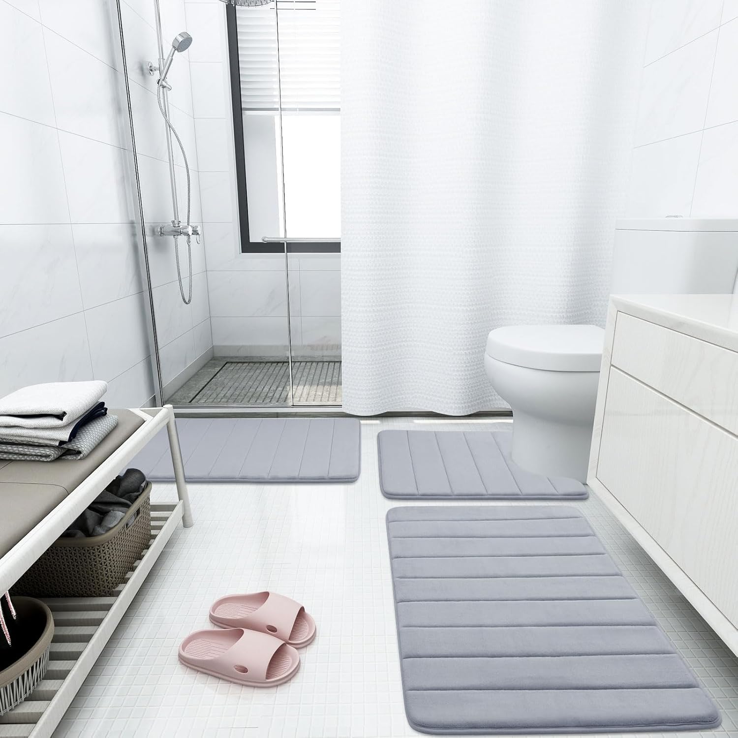Buganda – Tapetes de baño de espuma viscoelástica suaves, antideslizantes y absorbentes, con forro trasero de goma, tapete largo extragrande para