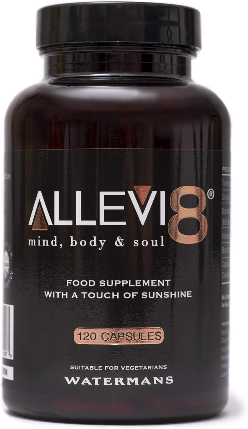 Allevi8 – Medicina ayurvédica, incienso, cúrcuma, jengibre, pimienta negra, vitamina D3. Suministro de 2 meses en una tina. Estas potentes hierbas