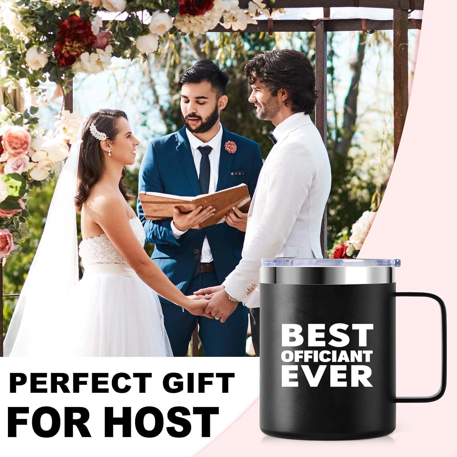 Mejor oficial de bodas de novios  Taza de café aislada de regalo oficial de boda de aniversario  12 onzas con asa y tapa, acero inoxidable 304 tazas