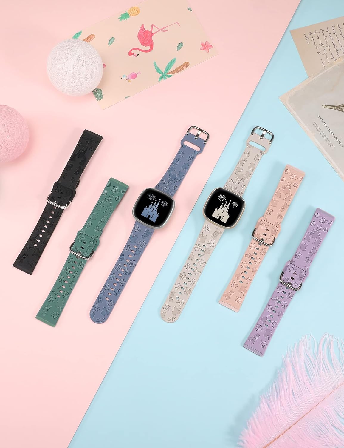 Correa grabada de dibujos animados compatible con Fitbit Versa 4Versa 3Sense 2Sense Bandas para mujeres y hombres, correas de repuesto de silicona
