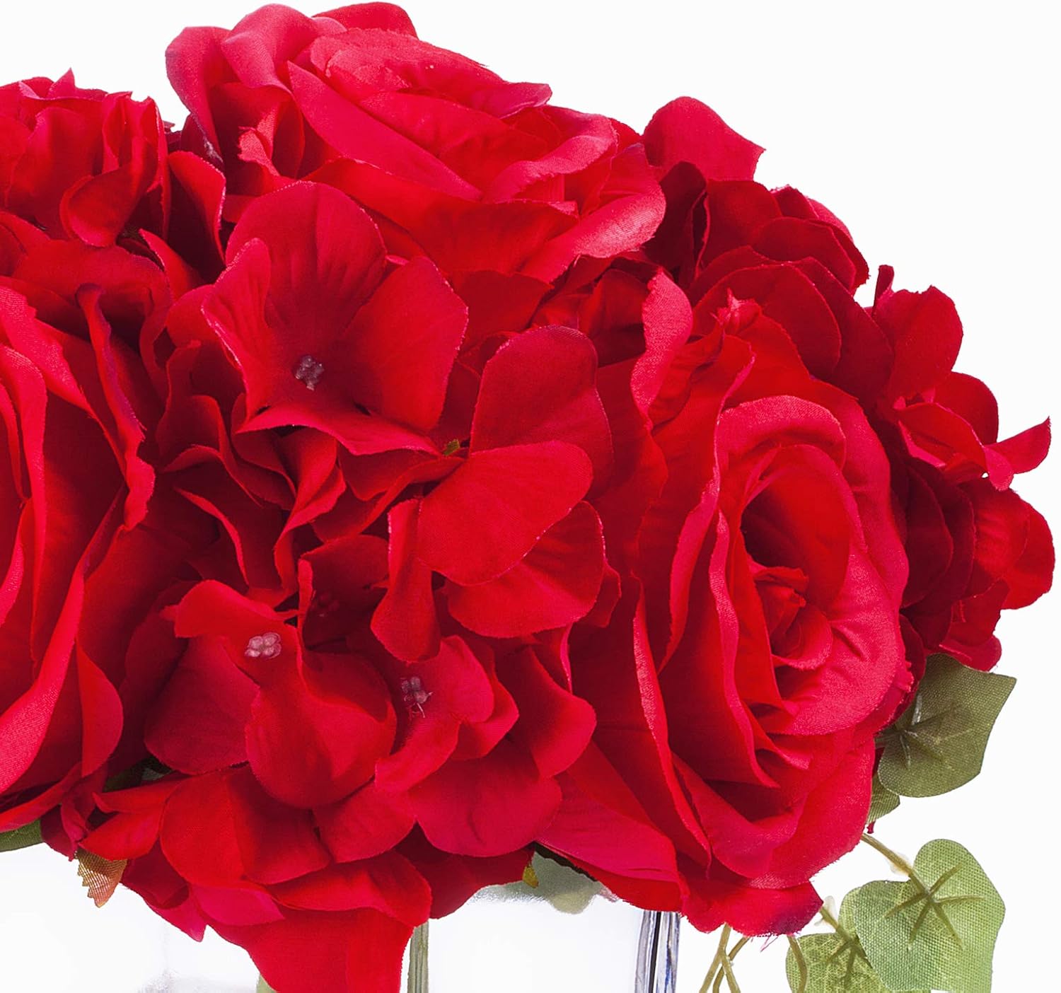 ENOVA HOME Arreglos de flores artificiales de hortensias de seda en jarrón de cristal para decoración del hogar y boda (rojo)