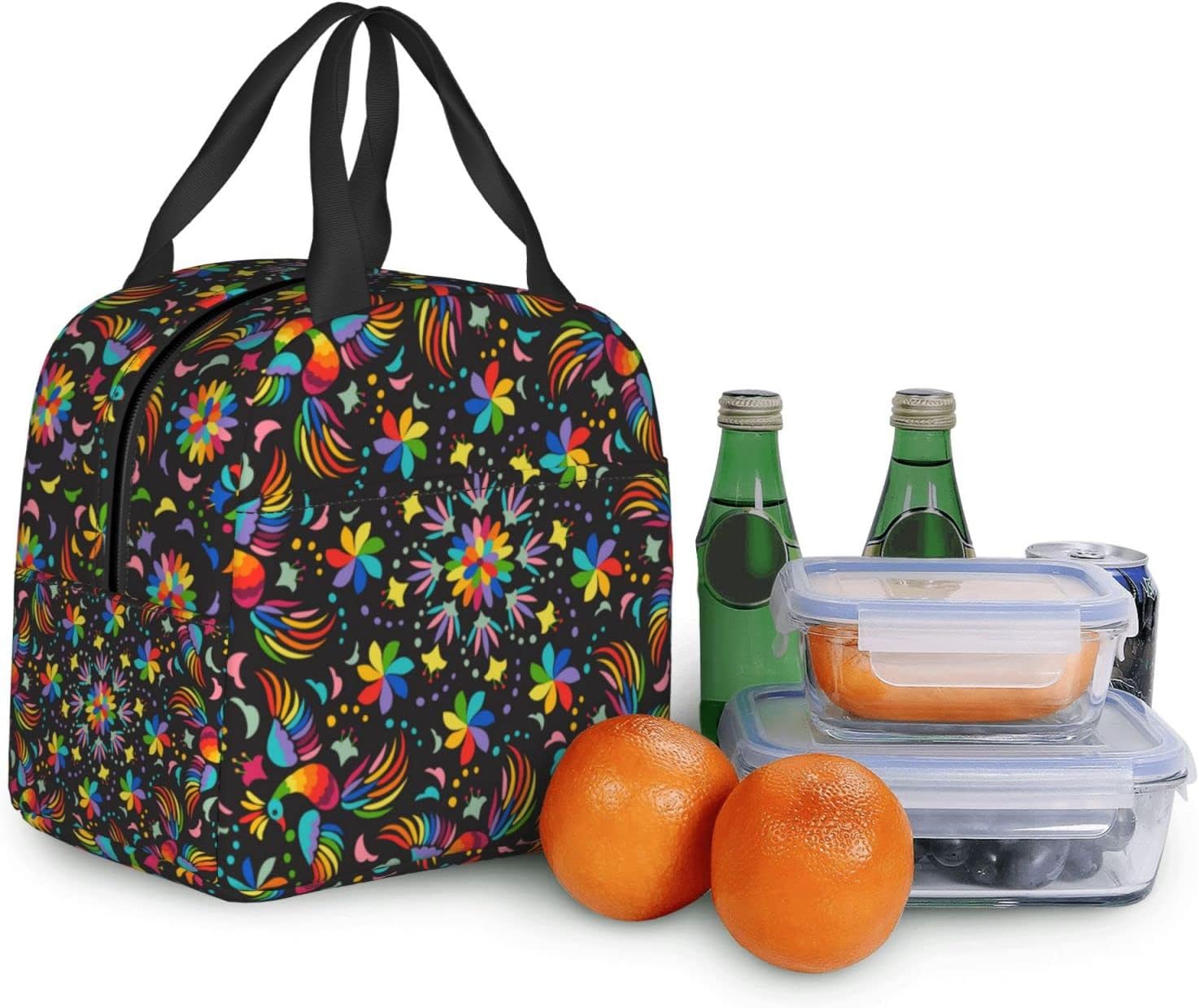 Lonchera colorida mexicana de flores y pájaros, bolsa de almuerzo reutilizable, lonchera Bento para trabajo, reutilizable, cajas de picnic,