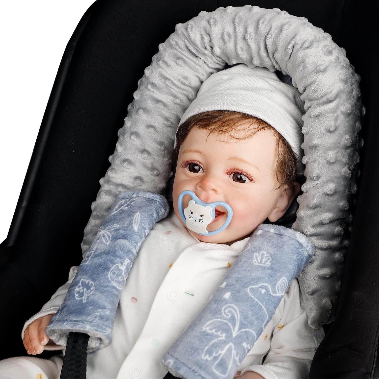 DILIMI Soporte para la cabeza del asiento de automóvil para bebé, suave Minky para niños y niñas, soporte de cabeza de asiento de automóvil con