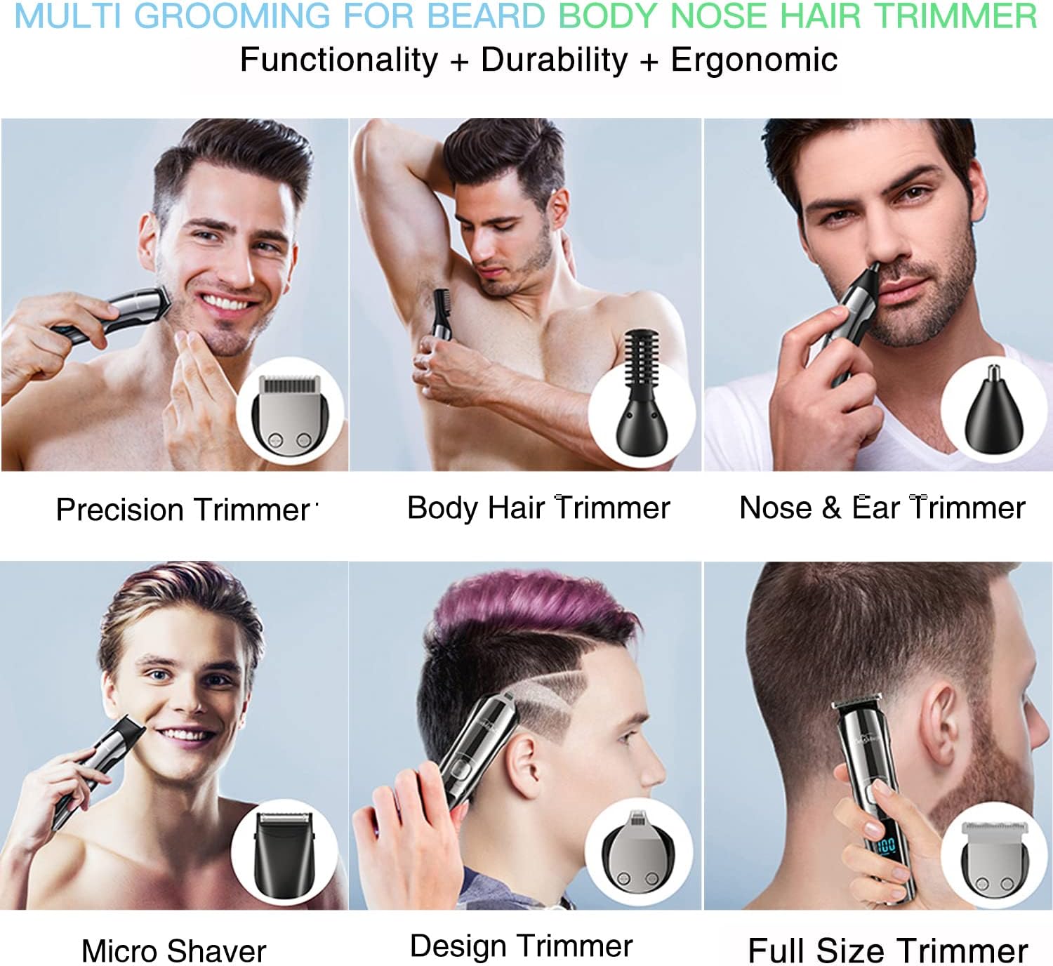 Brightup Recortadora de barba con estuche de almacenamiento, kit de recortar barba con cortapelos, maquinilla de afeitar eléctrica, bigote
