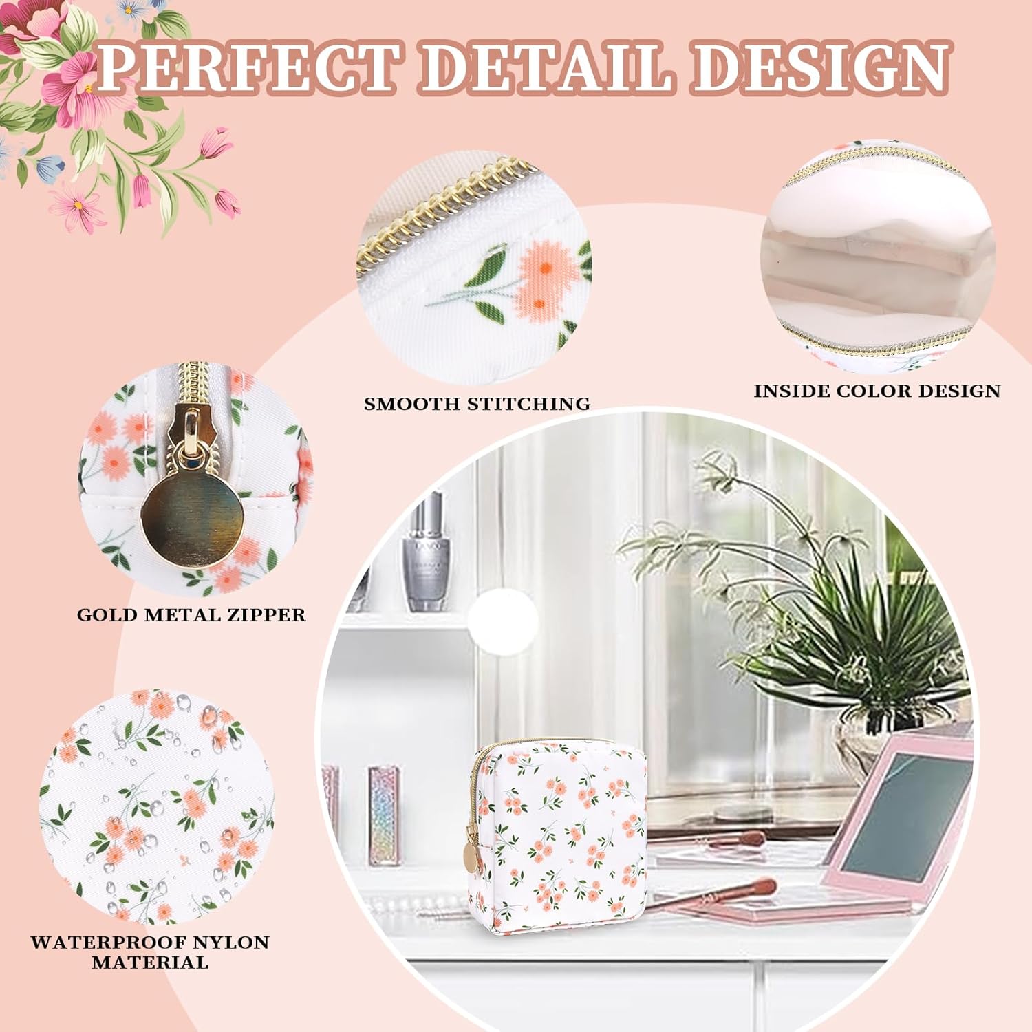 Nolon – Mini bolsa de maquillaje para mujeres y niñas, bonita bolsa de maquillaje preparada para cosméticos con cremallera, bolsa organizadora,