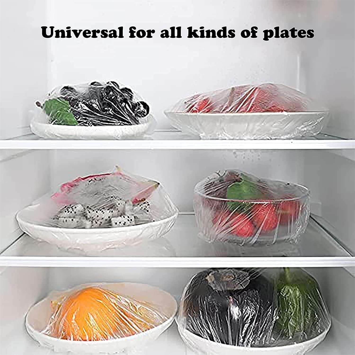 Bolsas de conservación fresca, 100 fundas de alimentos, fundas elásticas reutilizables para almacenamiento de alimentos, sellado de plástico, tapas
