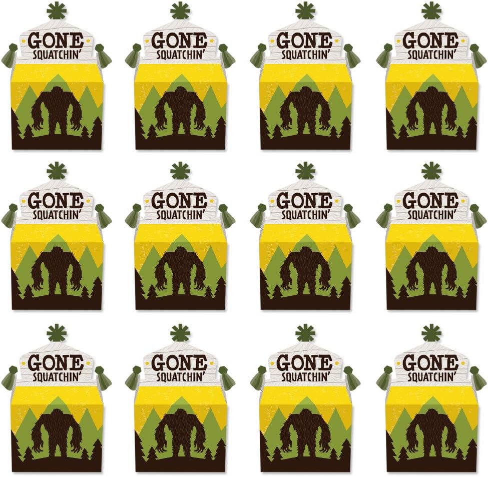 Big Dot of Happiness Sasquatch Crossing – Caja de regalo para fiesta de Bigfoot o fiesta de cumpleaños, cajas de golosinas – Juego de 12