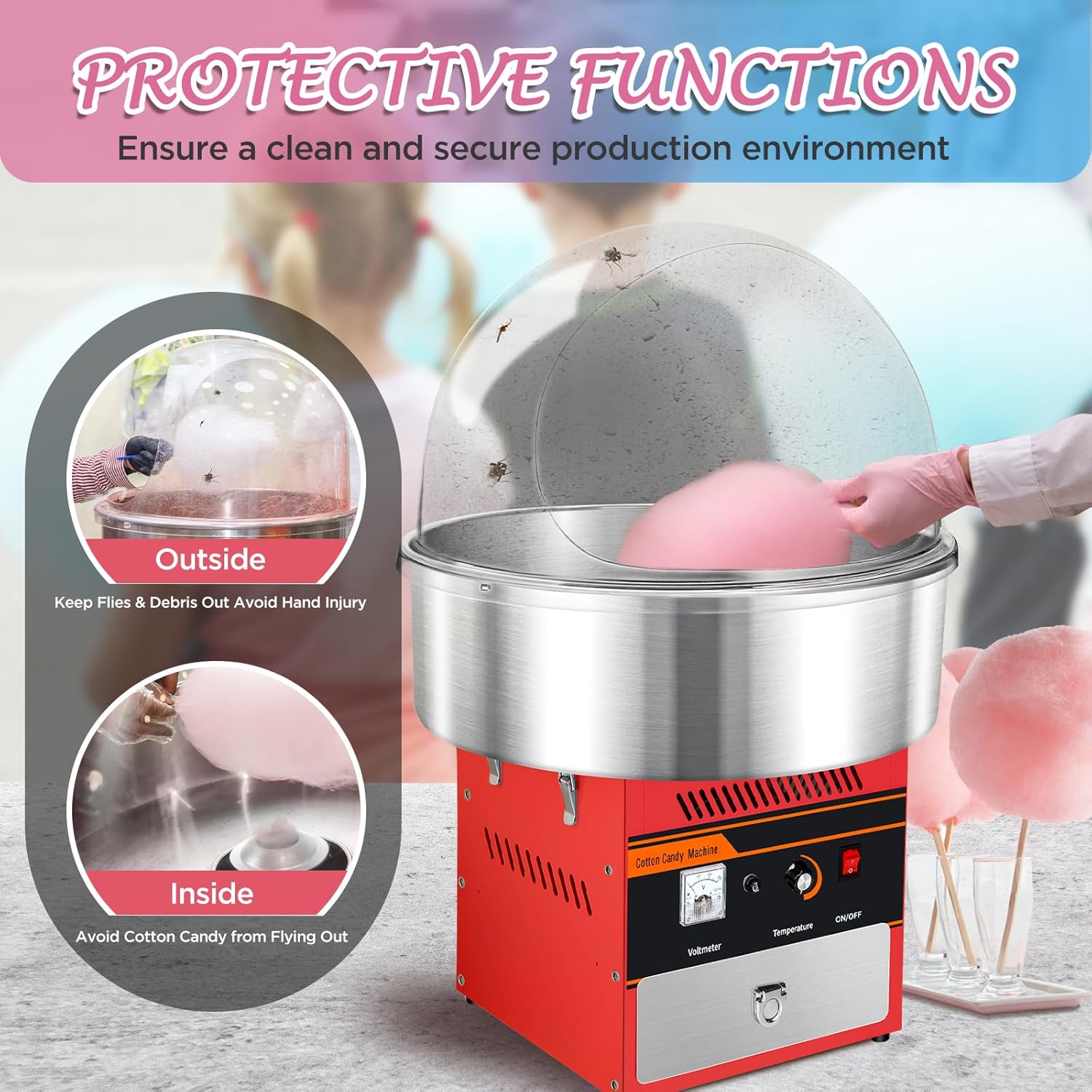 20 pulgadas comercial algodón caramelo máquina cubierta burbuja escudo cubierta cubierta cubierta cúpula para el dispositivo fabricante de hilo de