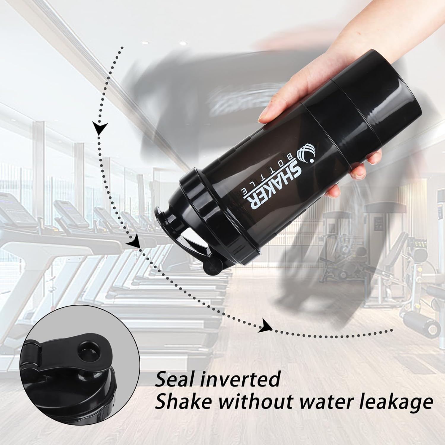 Shaker Bottle – Vaso agitador de proteínas con compartimentos de almacenamiento – Botellas de entrenamiento a prueba de fugas con mezclador para una