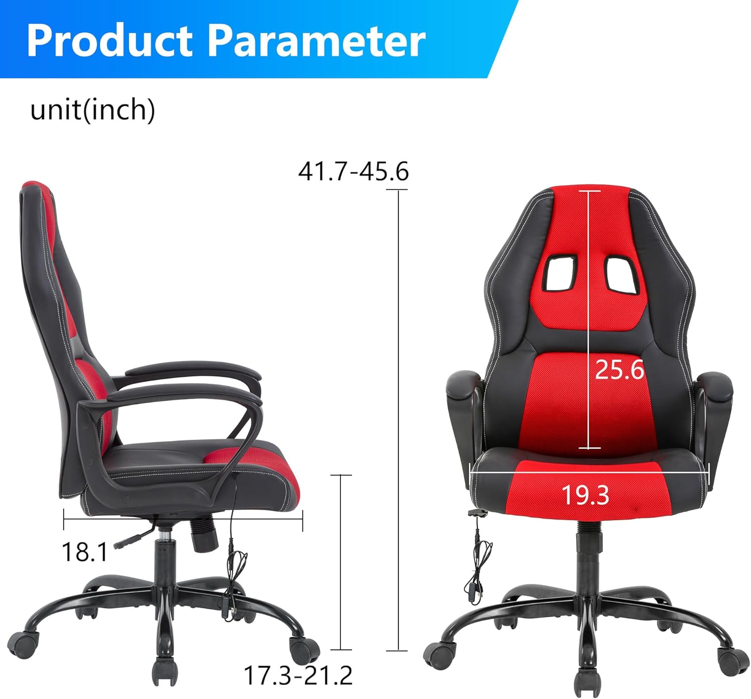 PayLessHere Silla de oficina para videojuegos, soporte ergonómico ajustable de piel sintética, silla de masaje lumbar para carreras, reposacabezas y