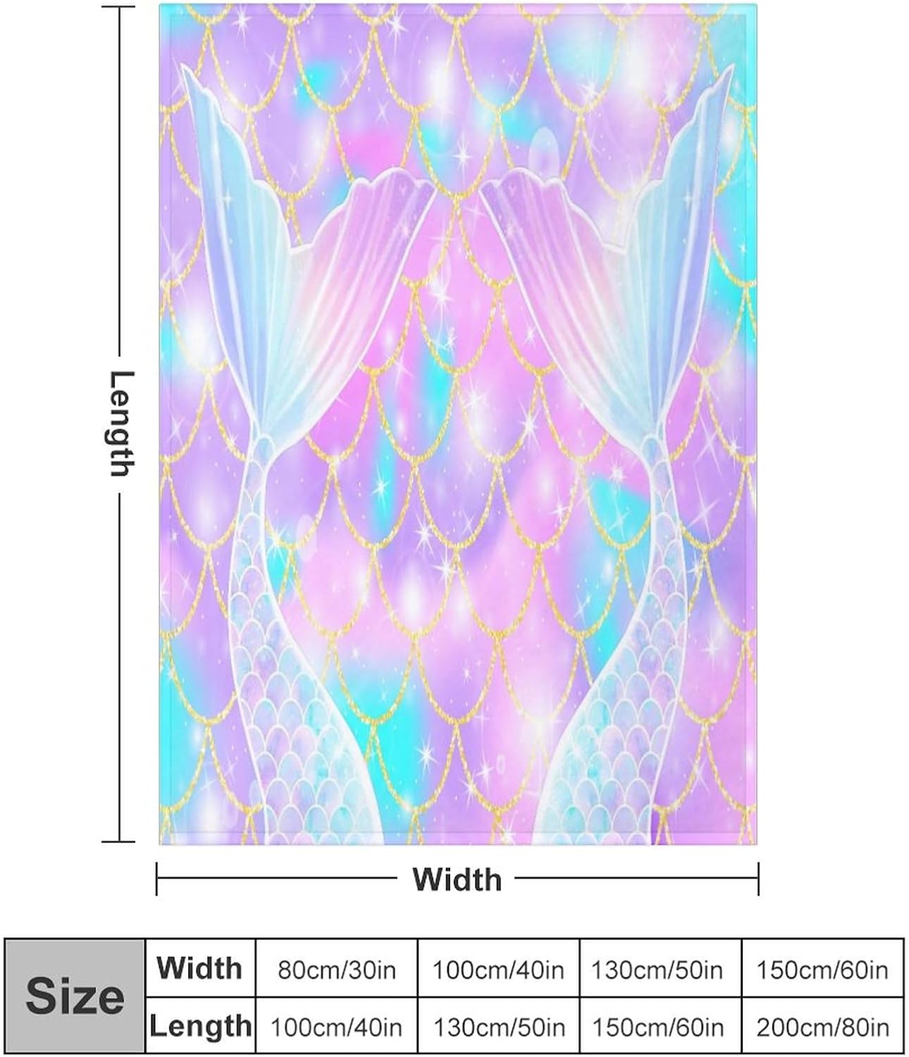 Manta de cola de pez de sirena rosa con estampado de fondo de sirena para niña, 30 x 40 pulgadas