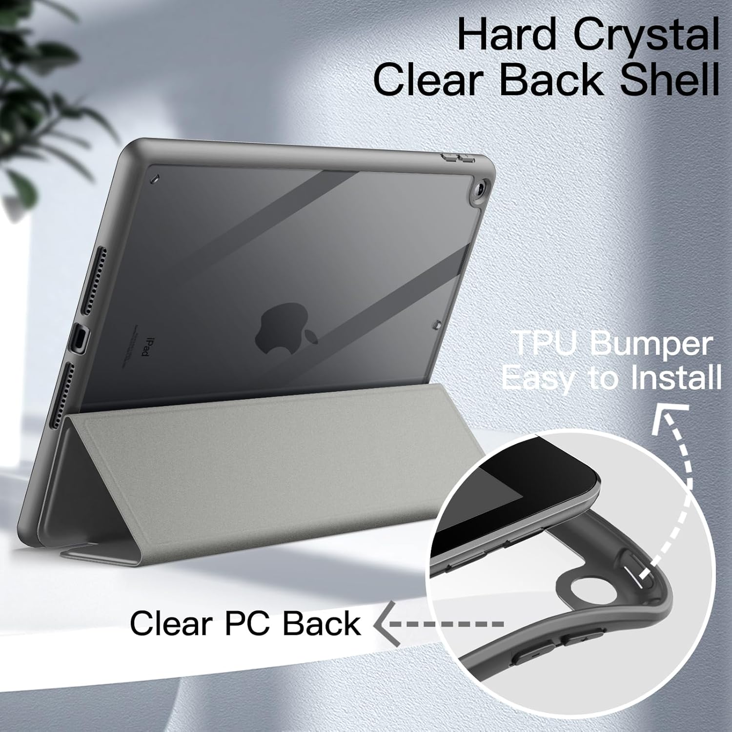JETech Funda para iPad de 10.2 pulgadas (987 generación, 202120202019) con soporte para lápices, carcasa trasera transparente, soporte delgado, a