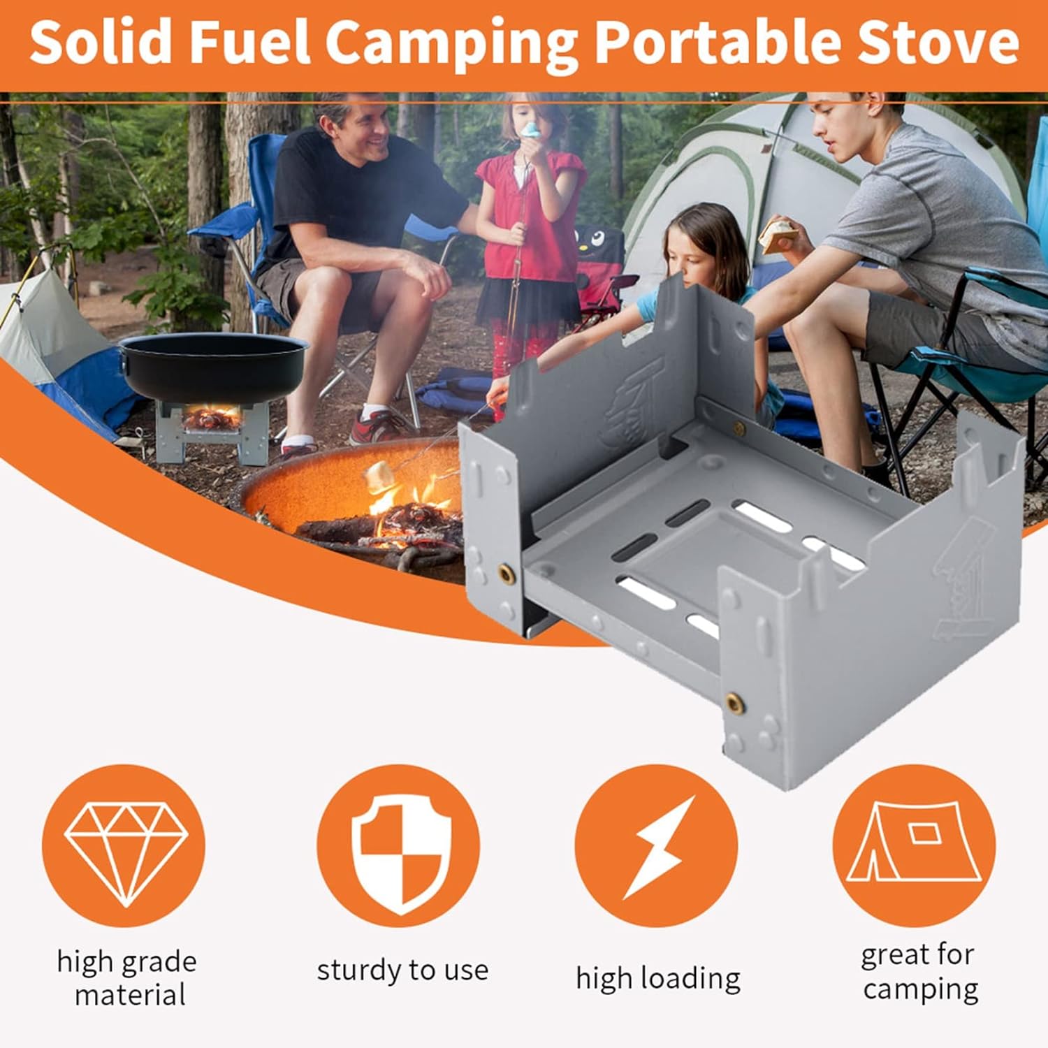 3.740 x 2.953 in Camp Fire Tablets bolsillo estufa plegable emergencia camping estufa combustible sólido quemador portátil al aire libre