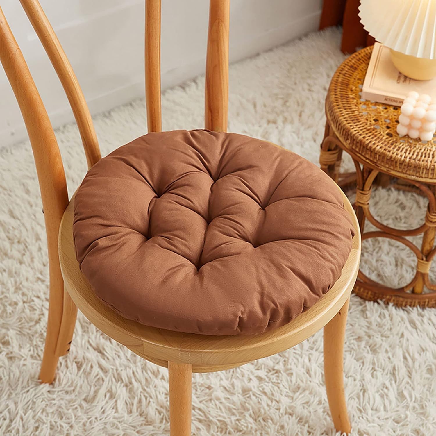 Scceatti Cojín para exteriores de 16 pulgadas, cojín redondo para silla de comedor, color sólido, grueso, para silla de comedor, oficina,