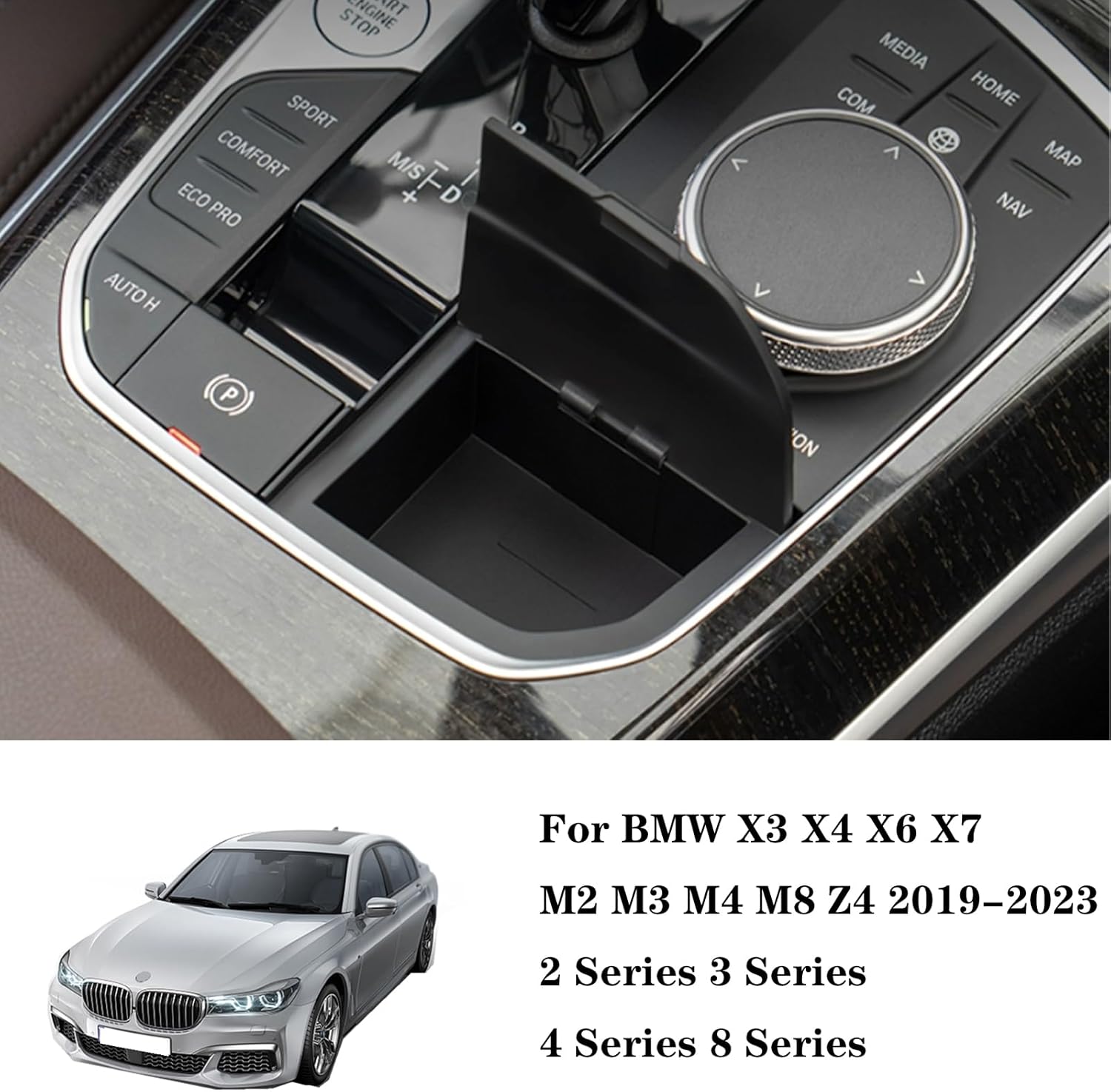 Oiqasoxl Organizador de consola central para BMW X3 iX3 X4 iX4 M3 2019-2024 caja de almacenamiento oculta para automóvil, BMW X3 X4 M2 M3 i3 328i