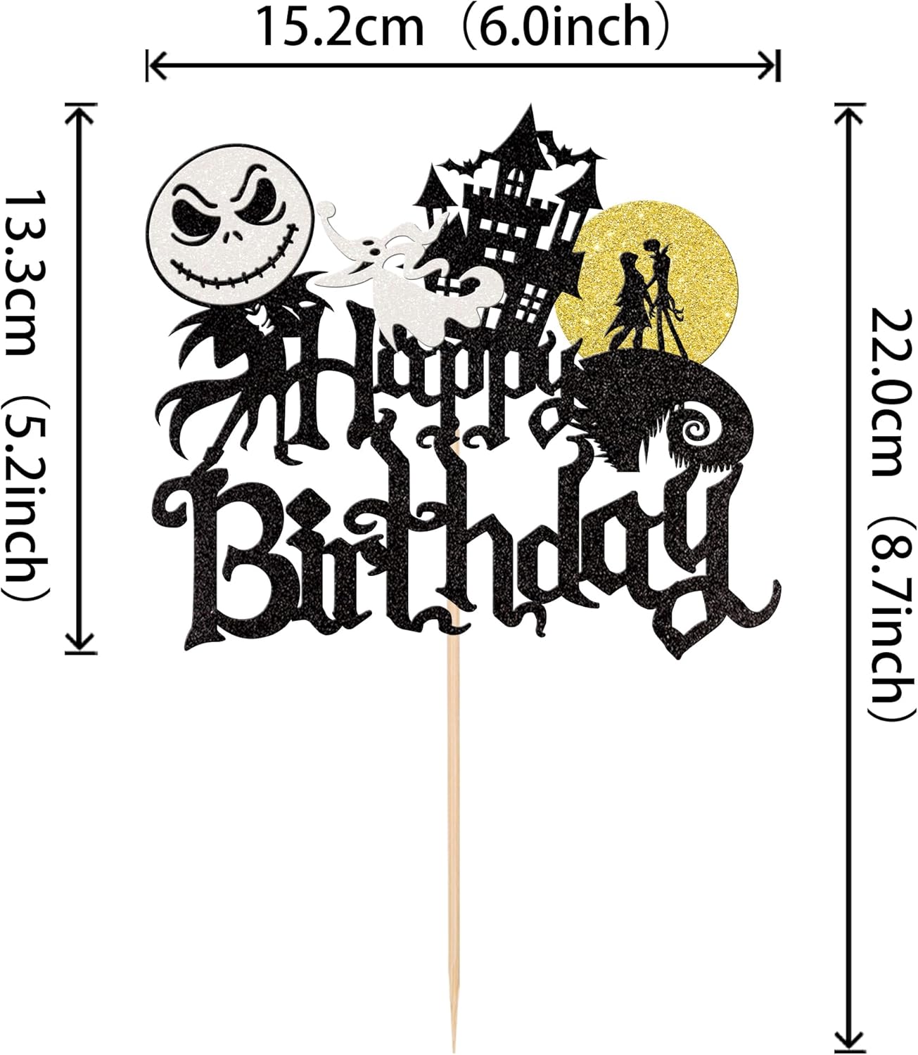 1 pieza de decoración de pastel de Halloween con purpurina de Jack y Sally Castle Ghost Halloween Cake Pick para temática de Pesadilla antes de