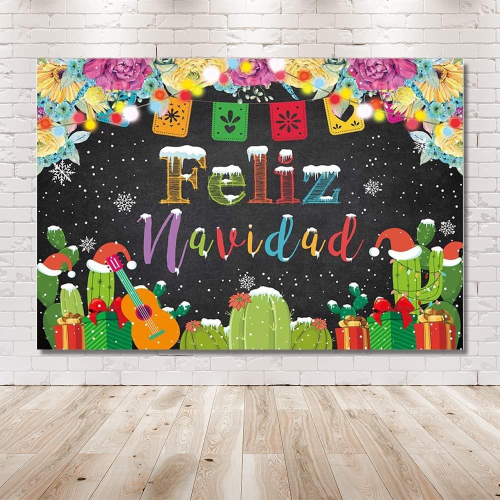 MEHOFOND Telón de fondo de Feliz Navidad para fiesta, fiesta mexicana de Feliz Navidad, copo de nieve, fondo de fotografía, decoración de cactus,
