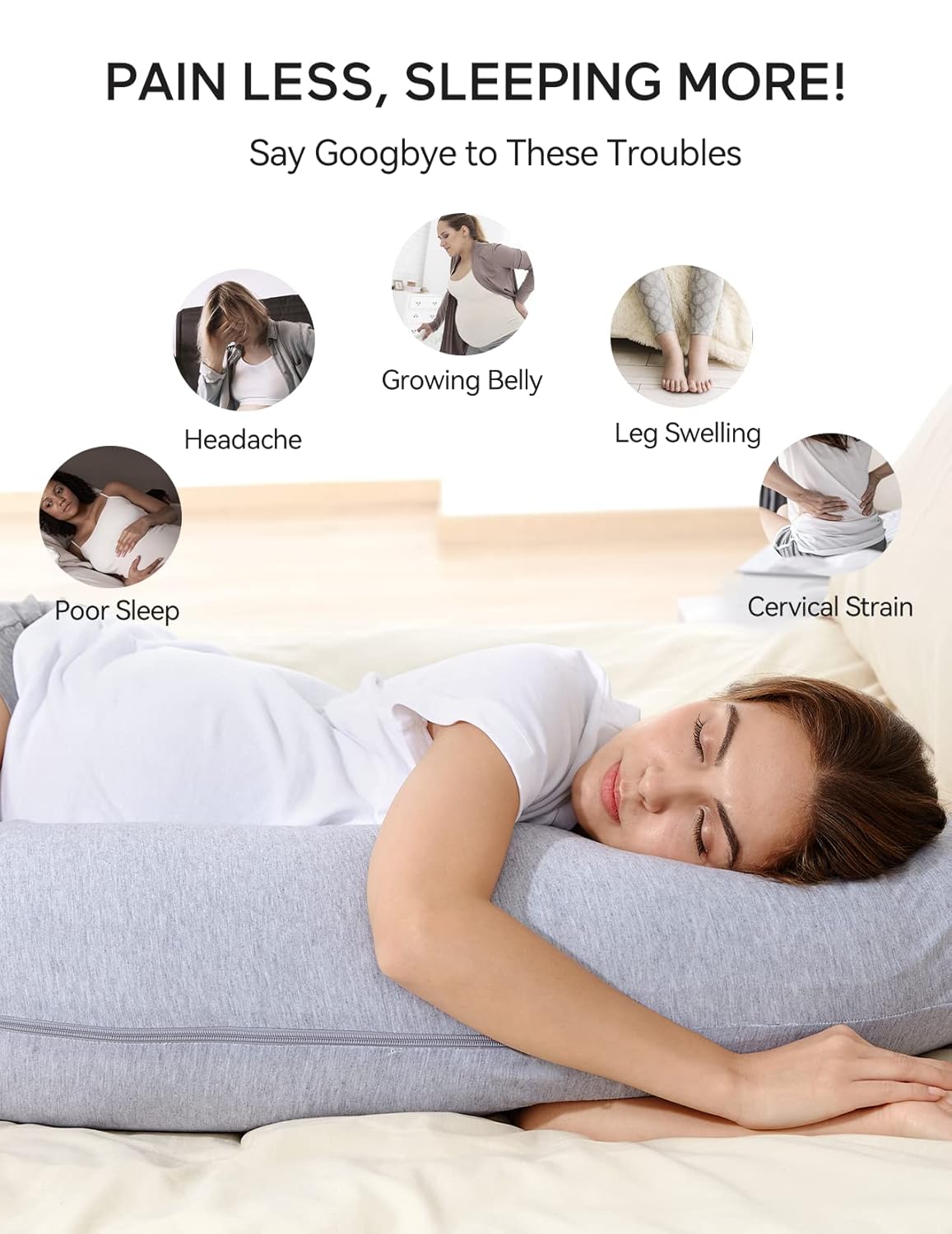 Momcozy Almohadas de embarazo en forma de J con funda de repuesto, almohada corporal de maternidad para embarazo, almohada de embarazo suave para