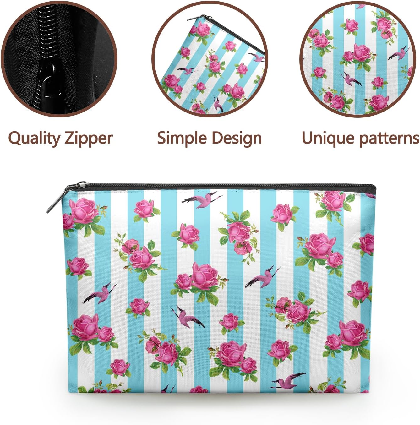 Dacawin Bolsa de cosméticos de flores de girasol para mujer, bolsas de maquillaje de flores amarillas, bolsa de aseo a cuadros blancos y negros,