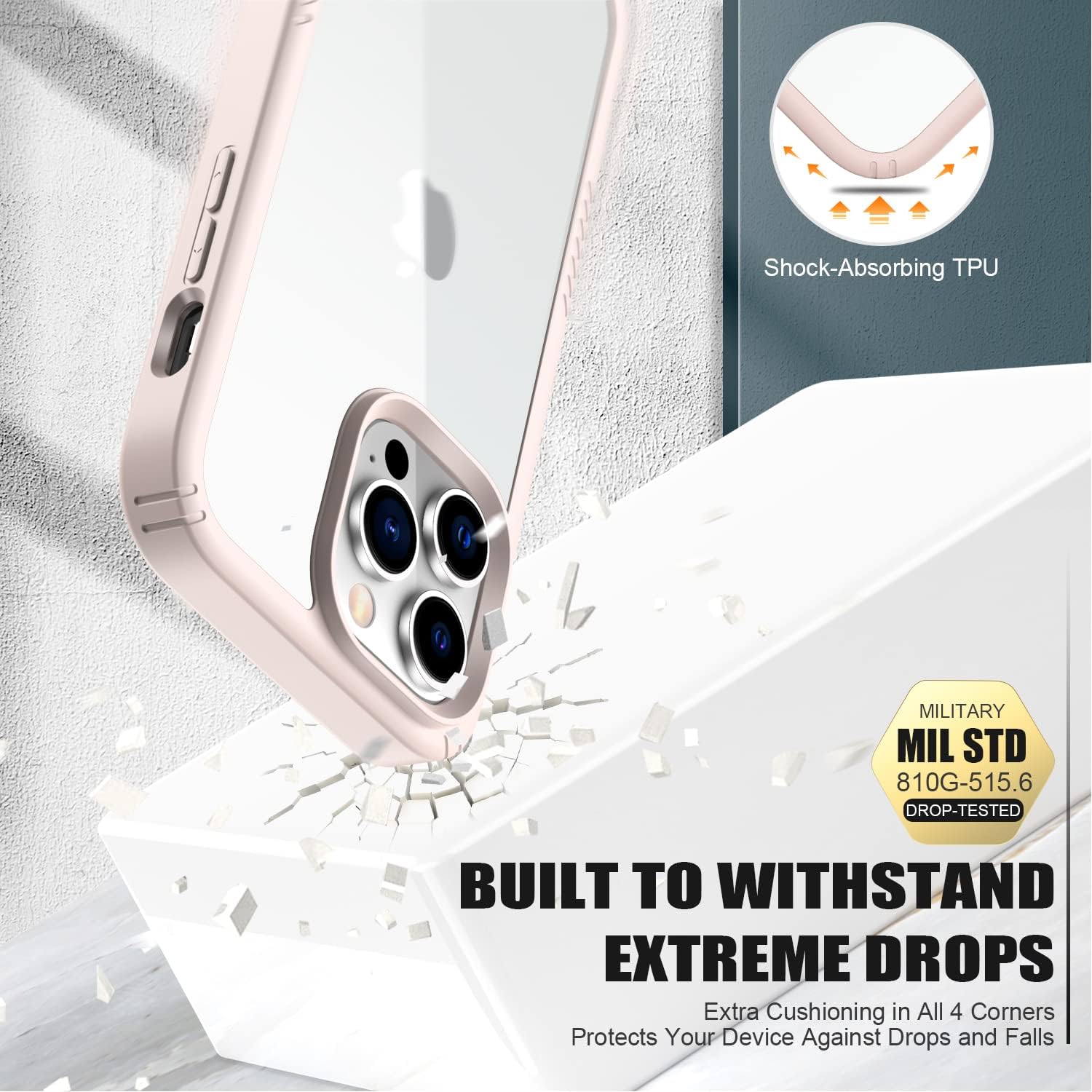 Goodon Funda para iPhone 14 Pro Max con protector de pantalla y protector de lente de cámara, probada contra caídas militares desde 6 pies, funda