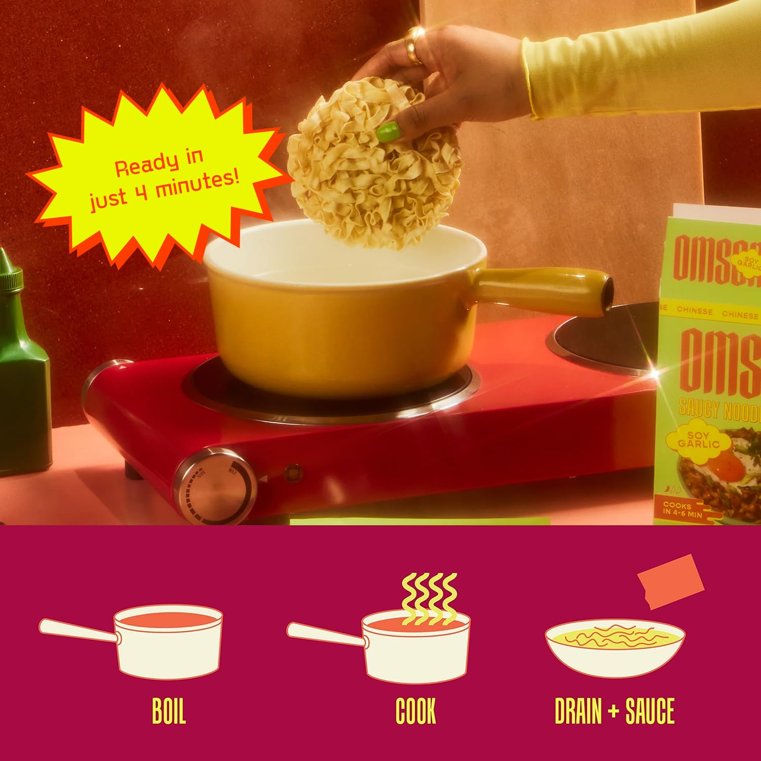 Omsom – Fideos picantes de ají y sésamo de Omsom, fideos instantáneos asiáticos todo en uno y paquetes de salsa a fuego lento para comidas en