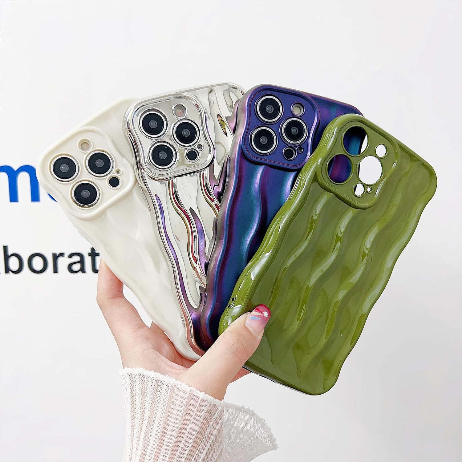 Sayoaho Diseñada para iPhone 14 Pro Max, diseño de ondas de agua, bonita funda de moda con forma de onda para mujeres y hombres, suave protección a