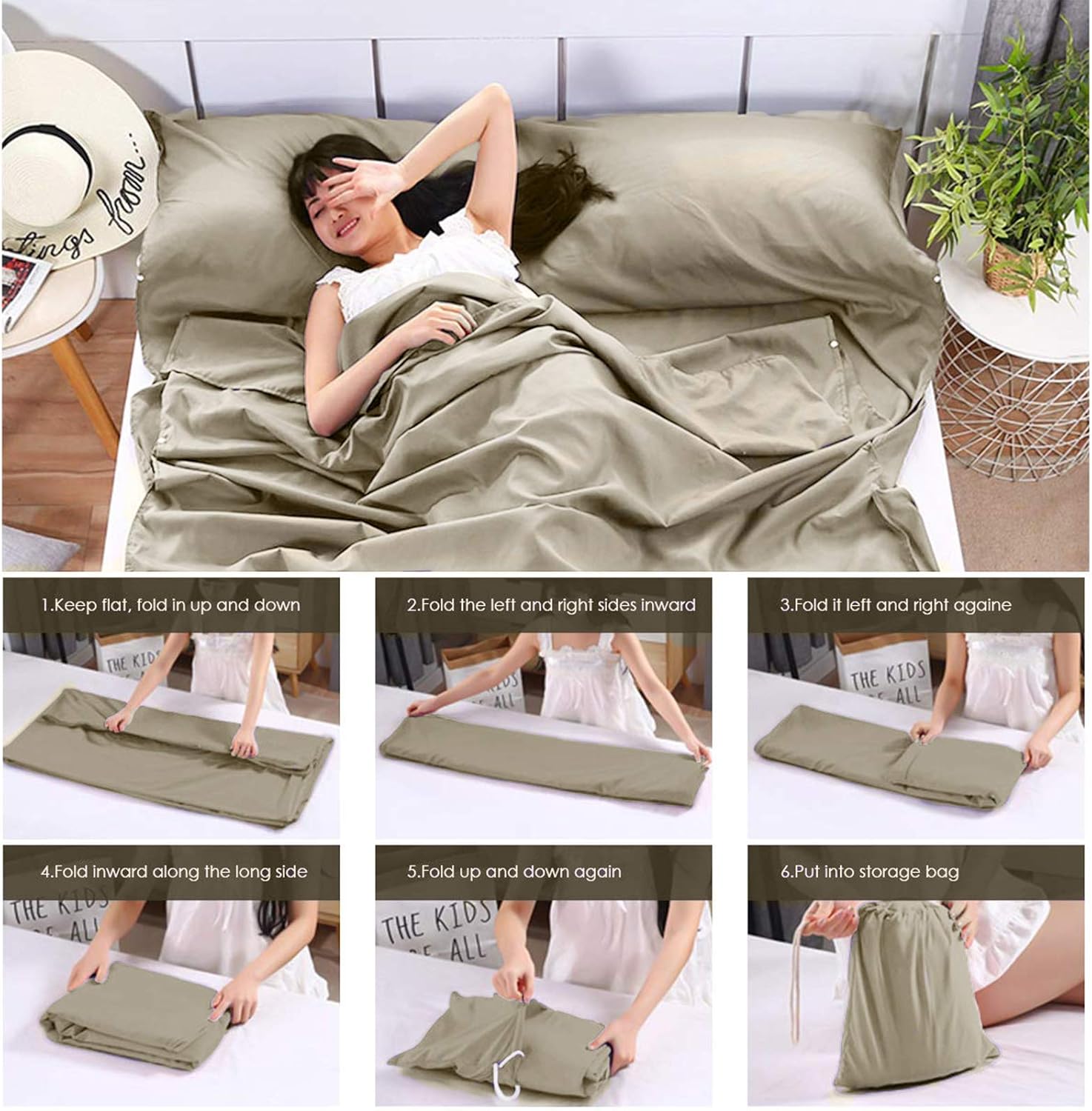 Forro para saco de dormir, ligero portátil, suave hoja de viaje y camping, con bolsa compacta y de transporte, para viajes, hotel