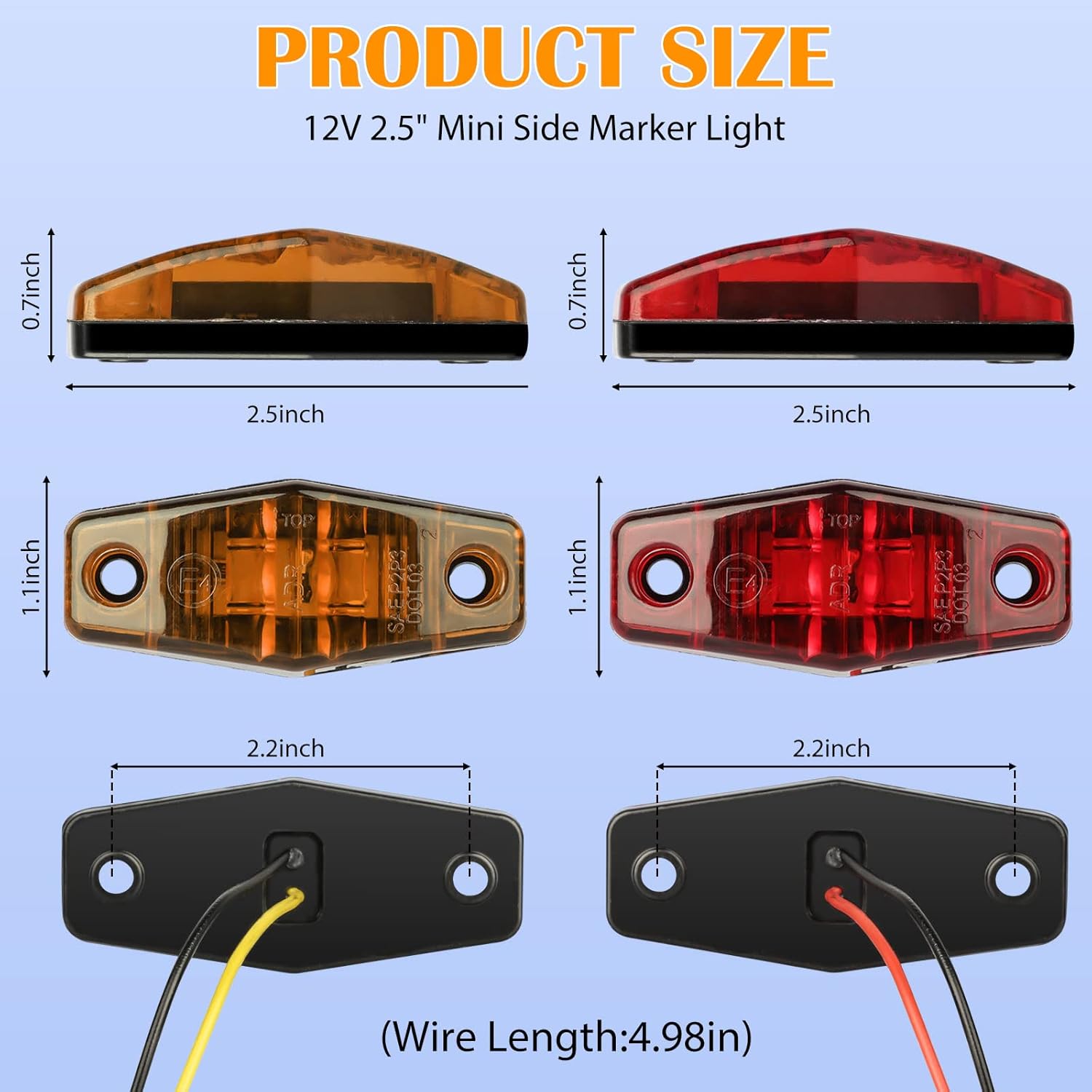 Linkstyle 12 luces LED de marcador lateral, 12 V, impermeable, marcador de remolque, luz rojaámbar, luces universales de espacio para montaje en