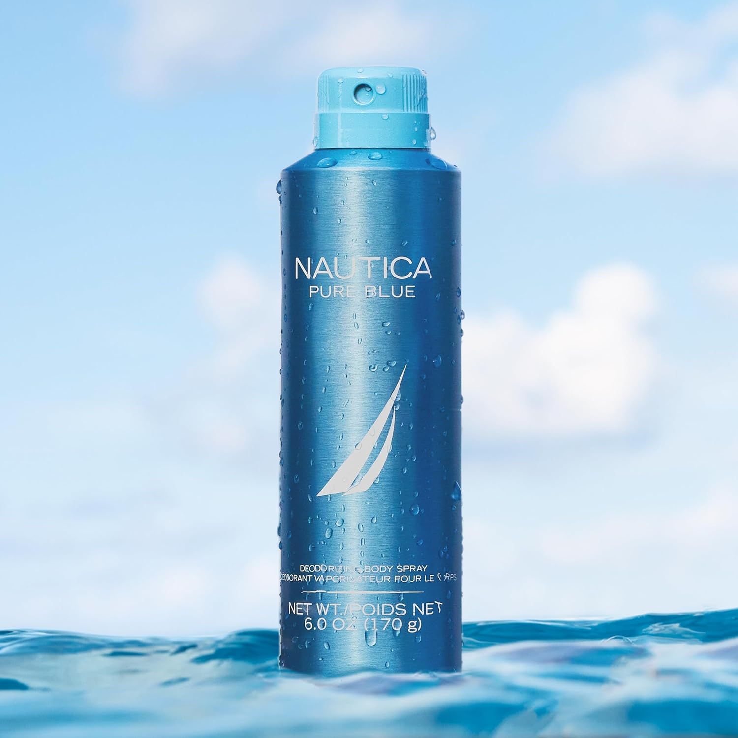 Nautica Pure Blue Spray corporal desodorizante, fragancia marina aromática Fougere, aroma refrescante, aroma moderno, 6.0 onzas