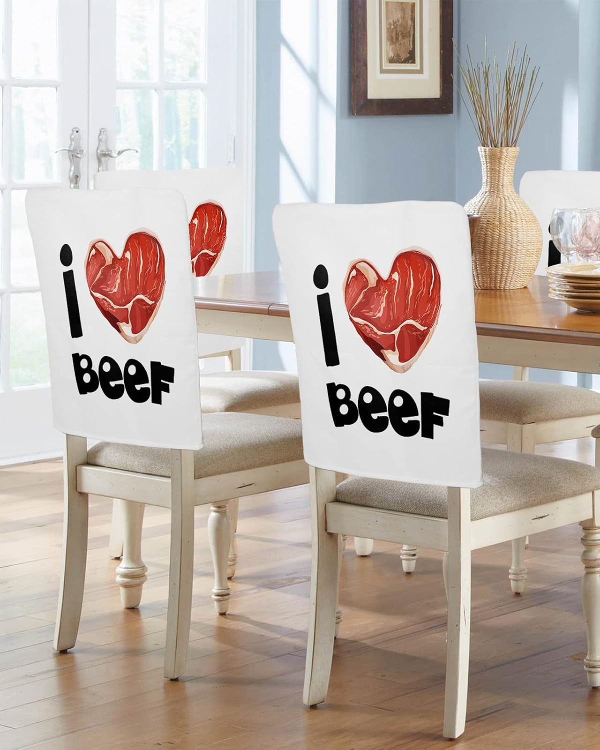 Maliyand Juego de 4 fundas protectoras para sillas de comedor, diseño de corazón de carne de res, extraíbles y lavables, para comedor, prevención de